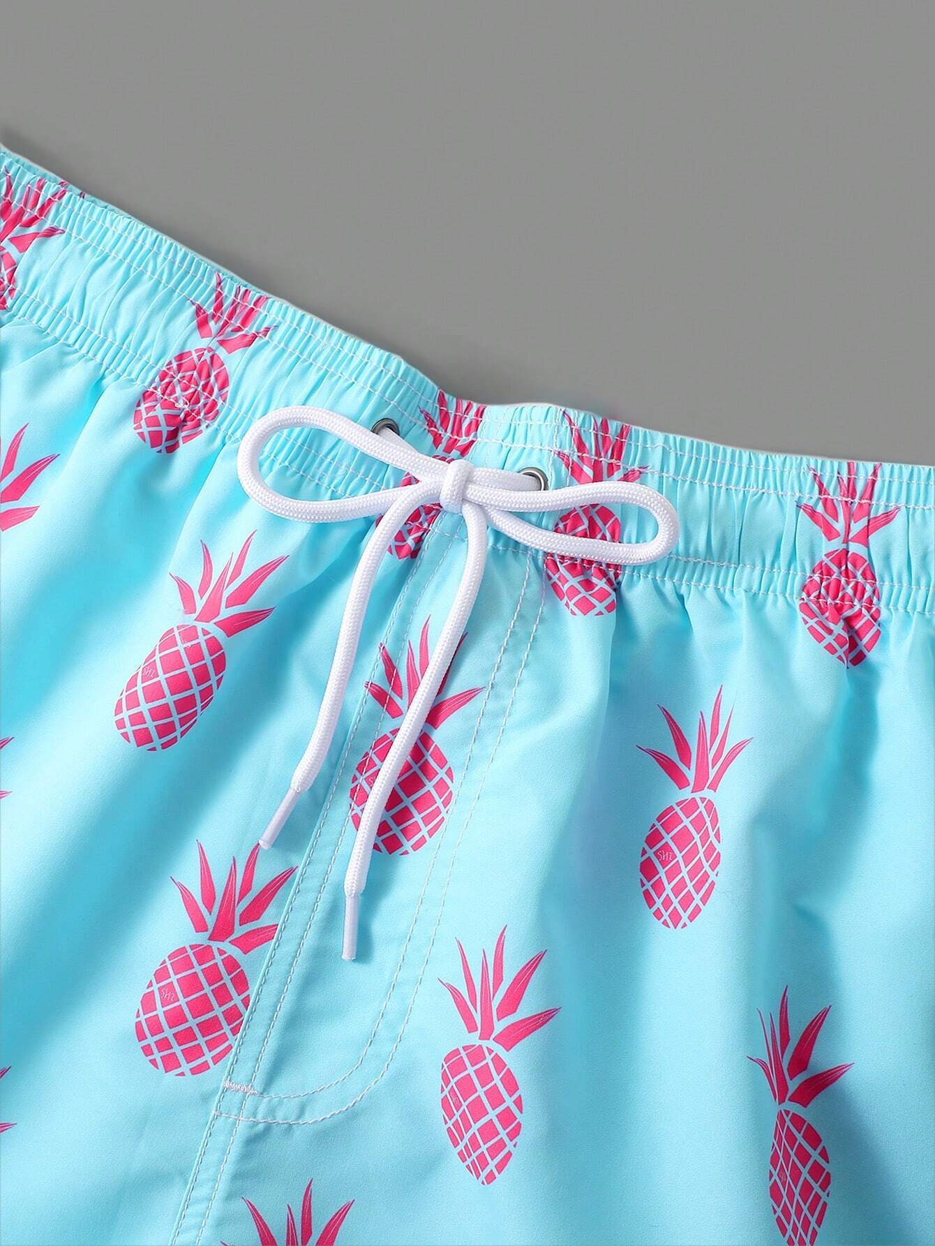 Pineapple Print Drawstring Waist Swim Trunks-Waves And Trunks