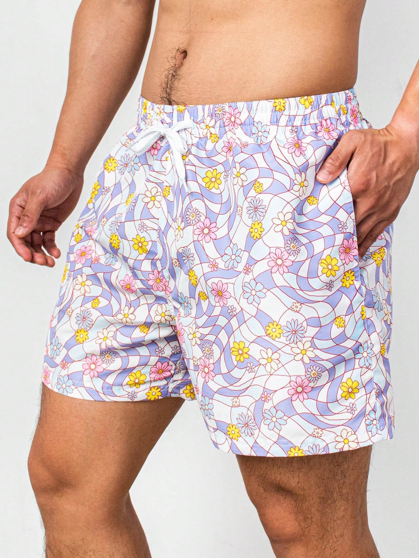 Floral Print All Over Print Swim Trunks-Waves And Trunks
