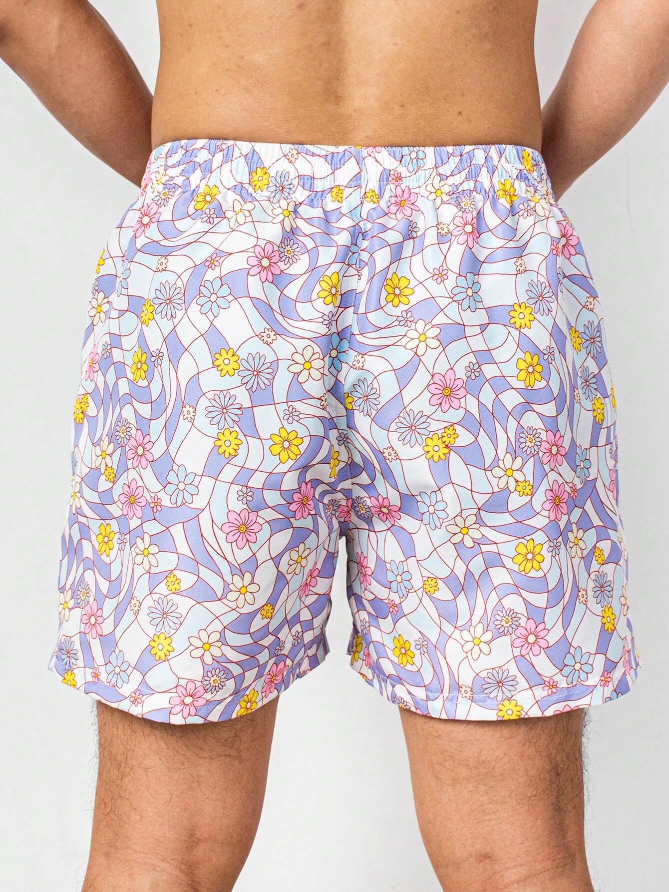 Floral Print All Over Print Swim Trunks-Waves And Trunks
