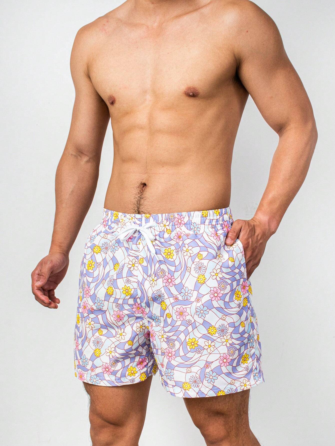Floral Print All Over Print Swim Trunks-Waves And Trunks