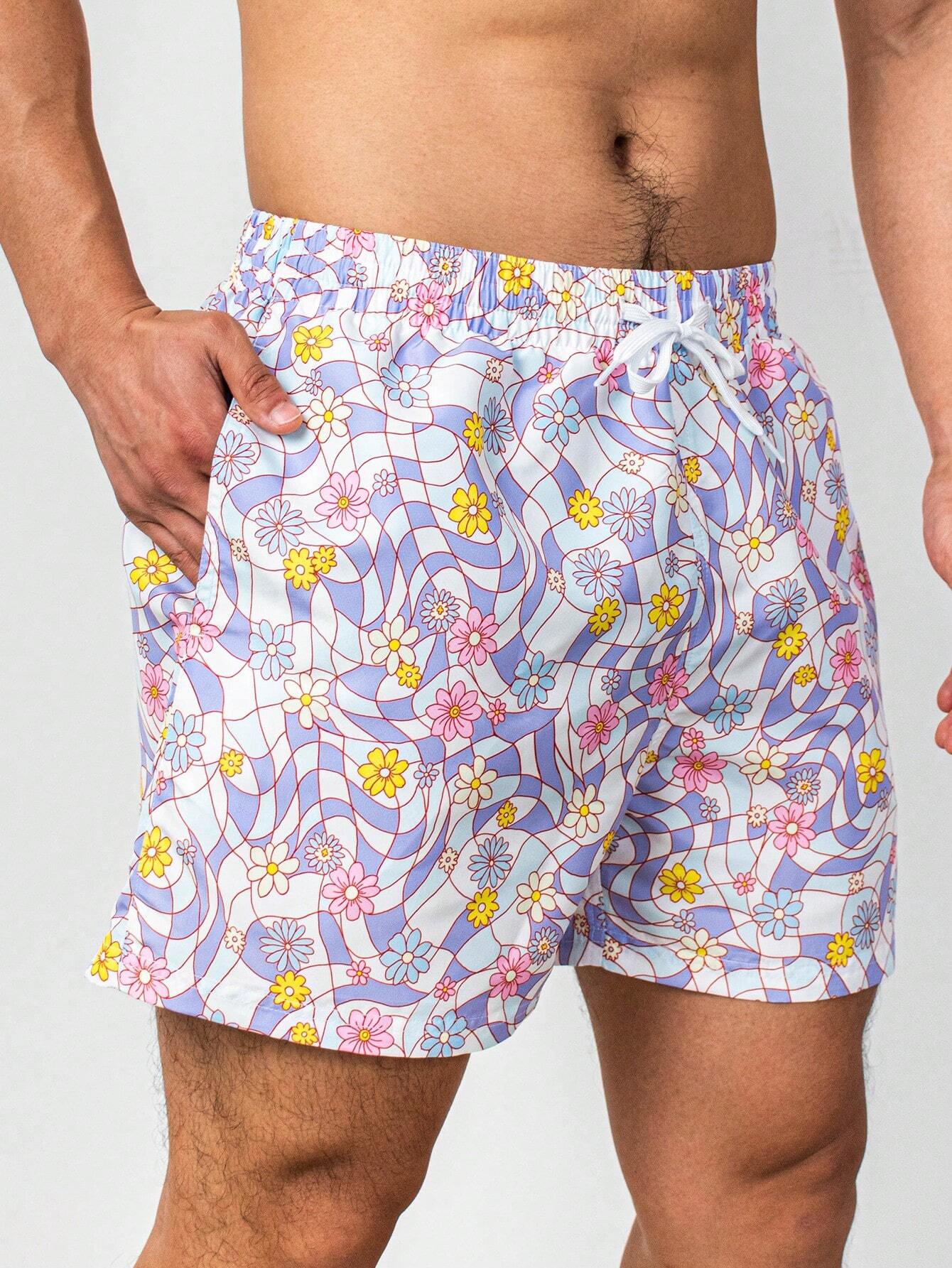 Floral Print All Over Print Swim Trunks-Waves And Trunks