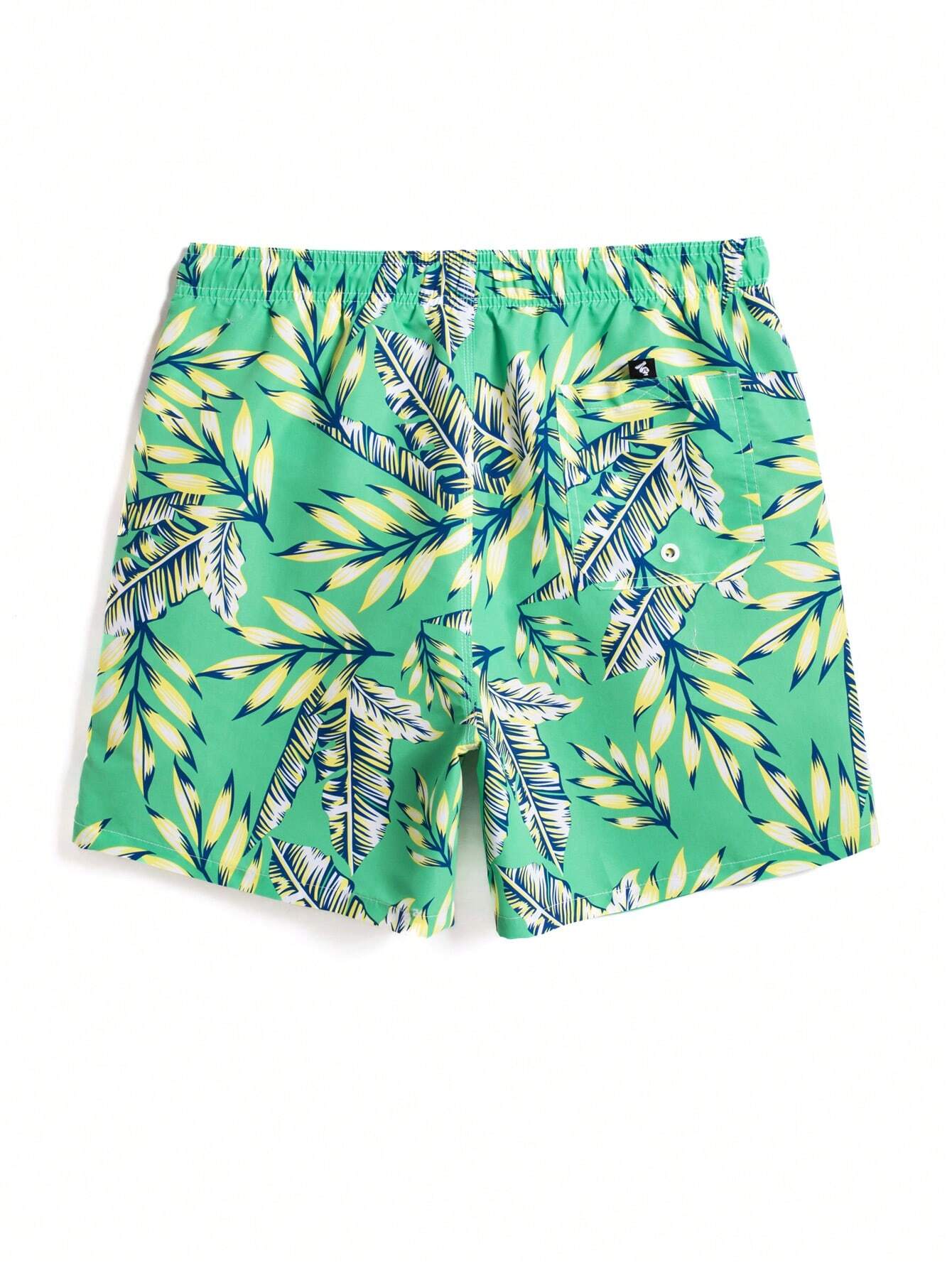 Tropical Print Drawstring Waist Swim Trunks With Pocket-Waves And Trunks
