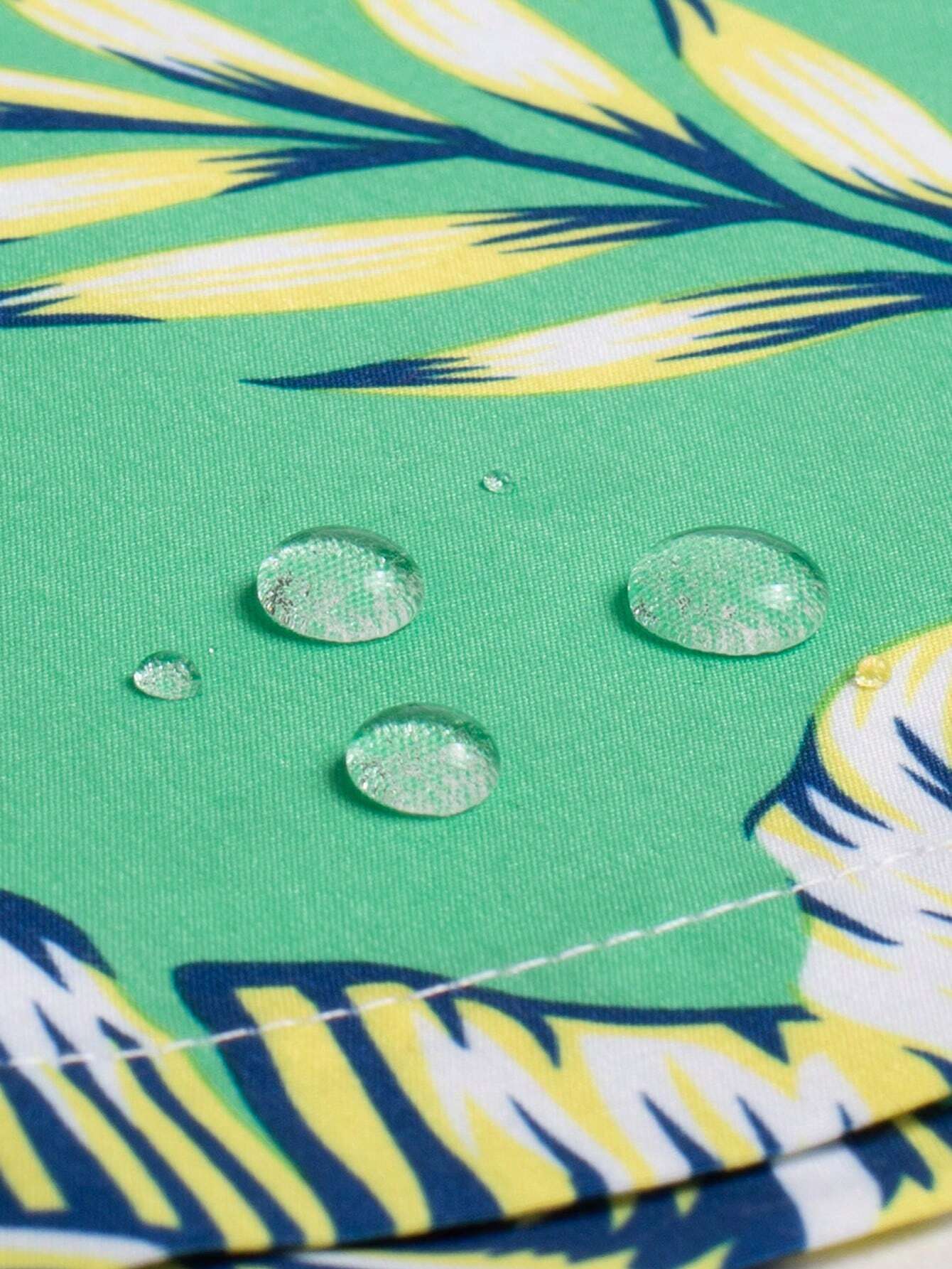 Tropical Print Drawstring Waist Swim Trunks With Pocket-Waves And Trunks