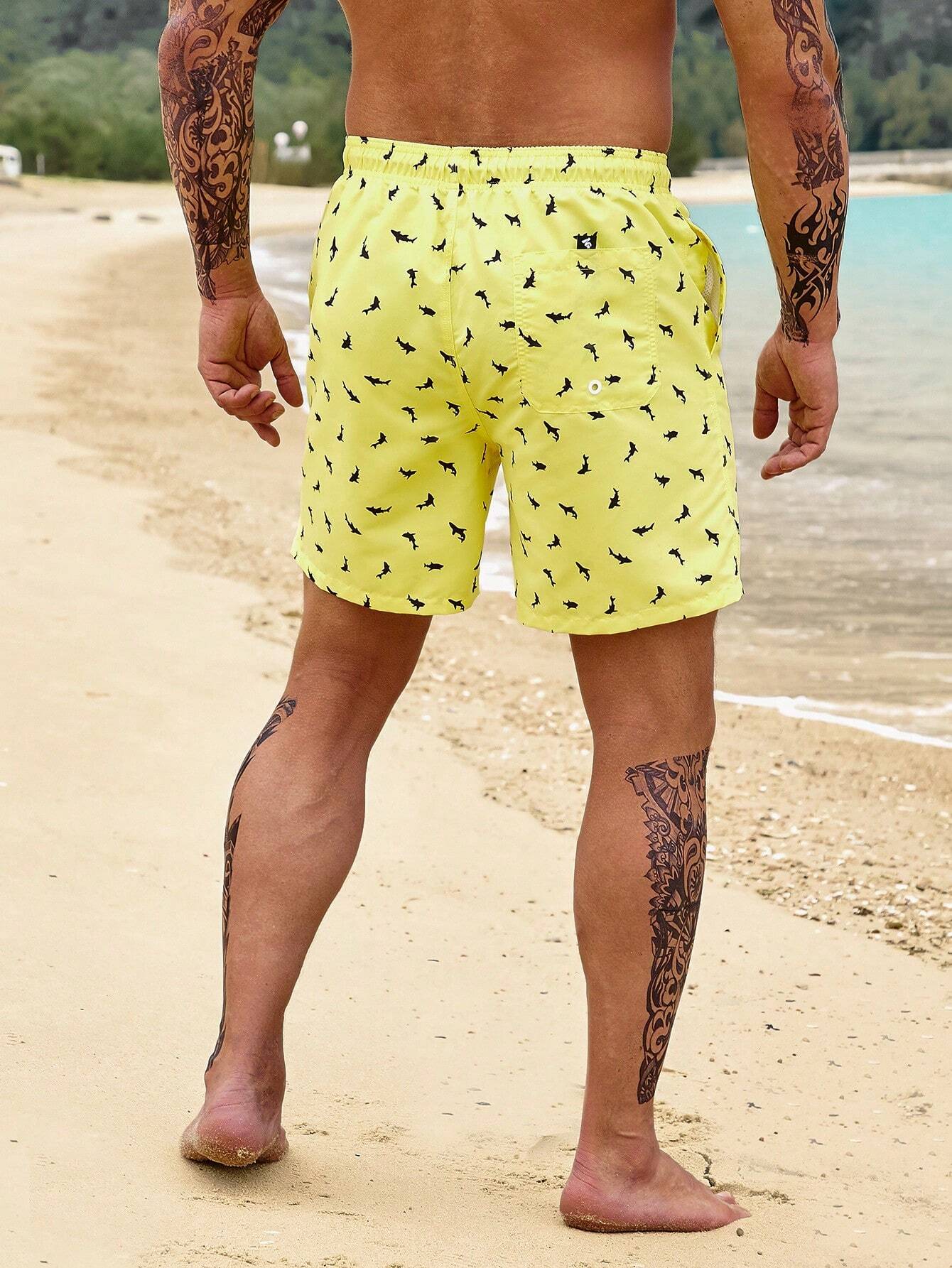 Allover Shark Print Swim Shorts-Waves And Trunks