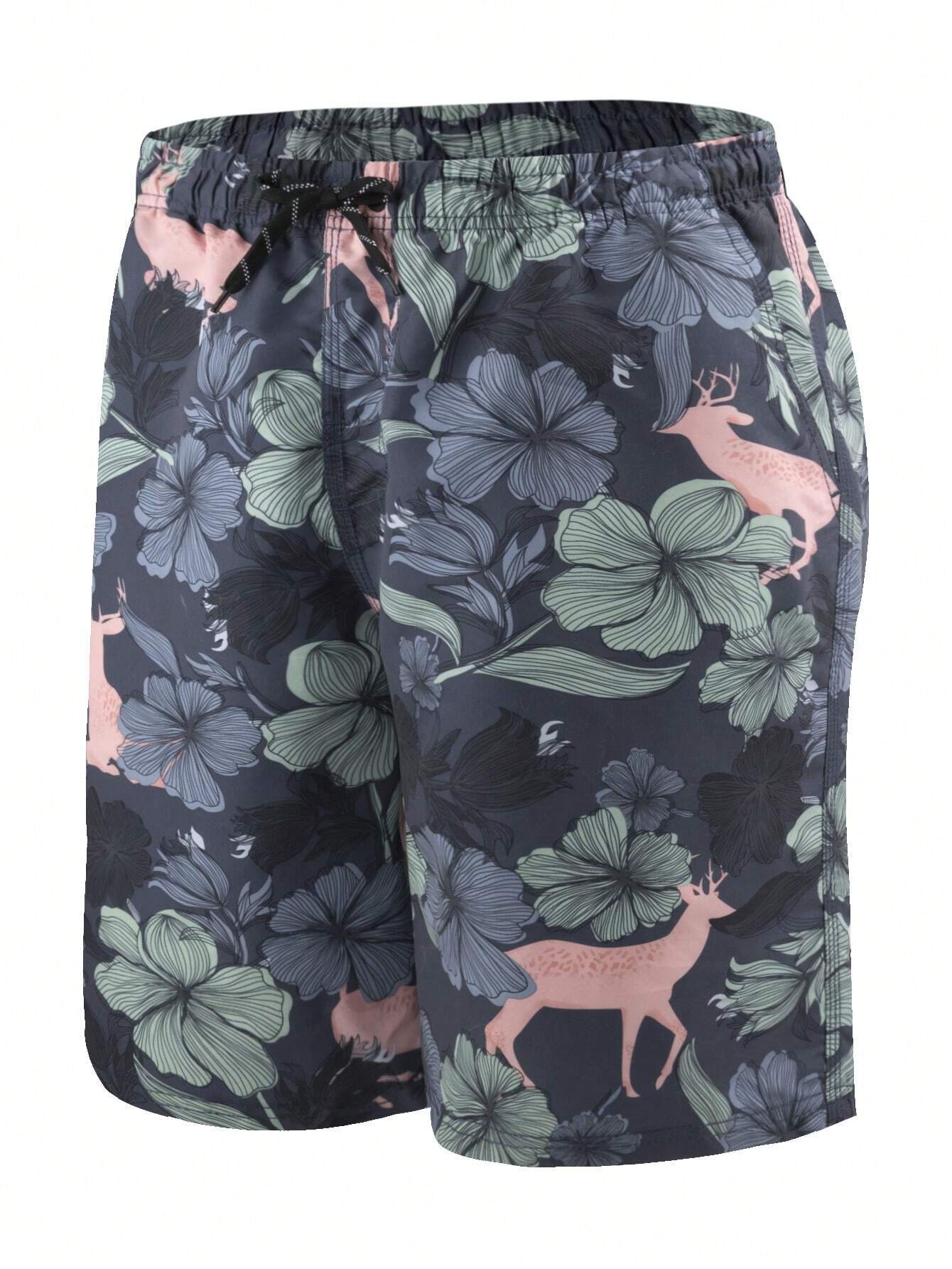 Non Stretch Floral Print Swim Trunks-Waves And Trunks