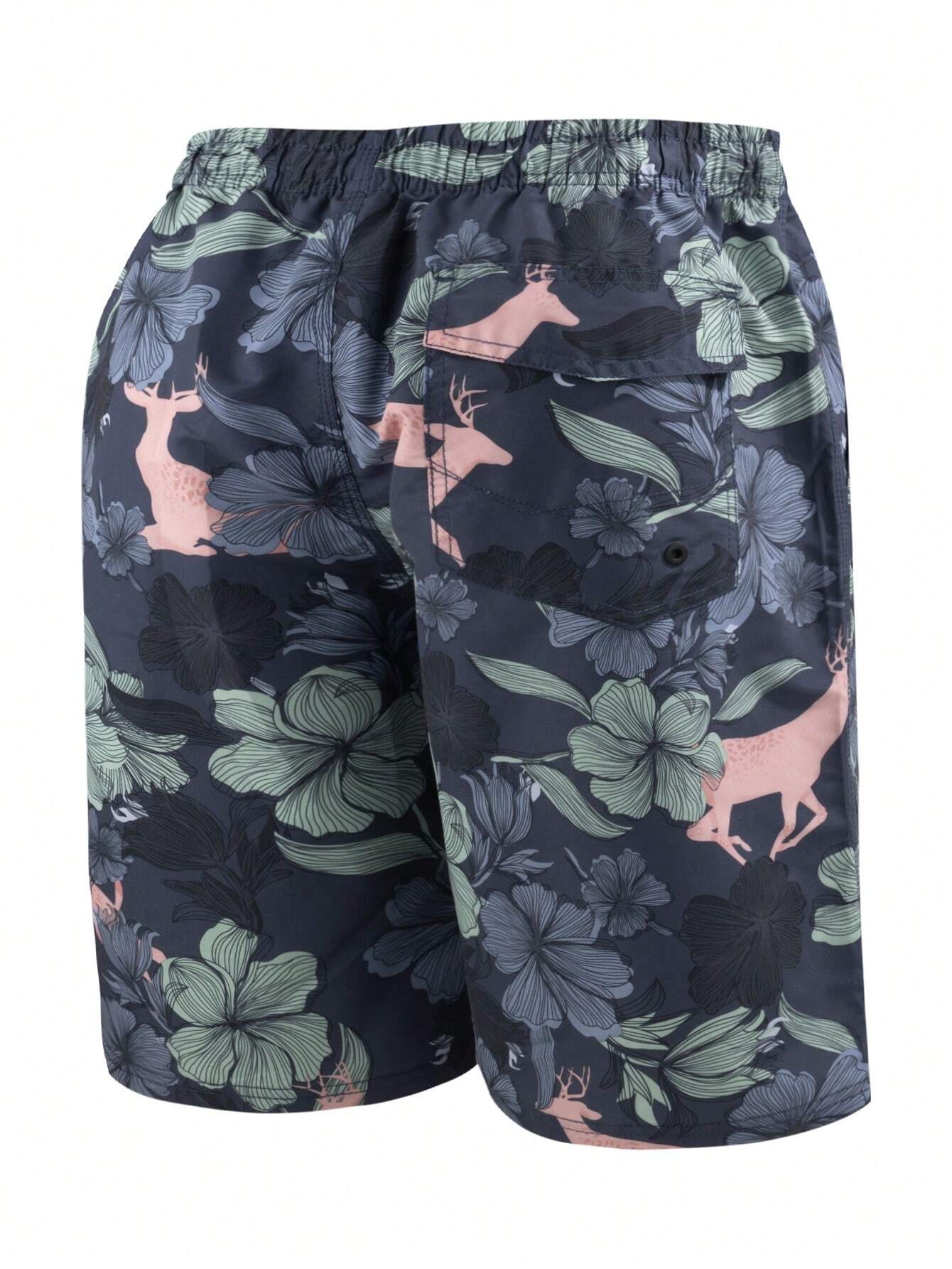 Non Stretch Floral Print Swim Trunks-Waves And Trunks