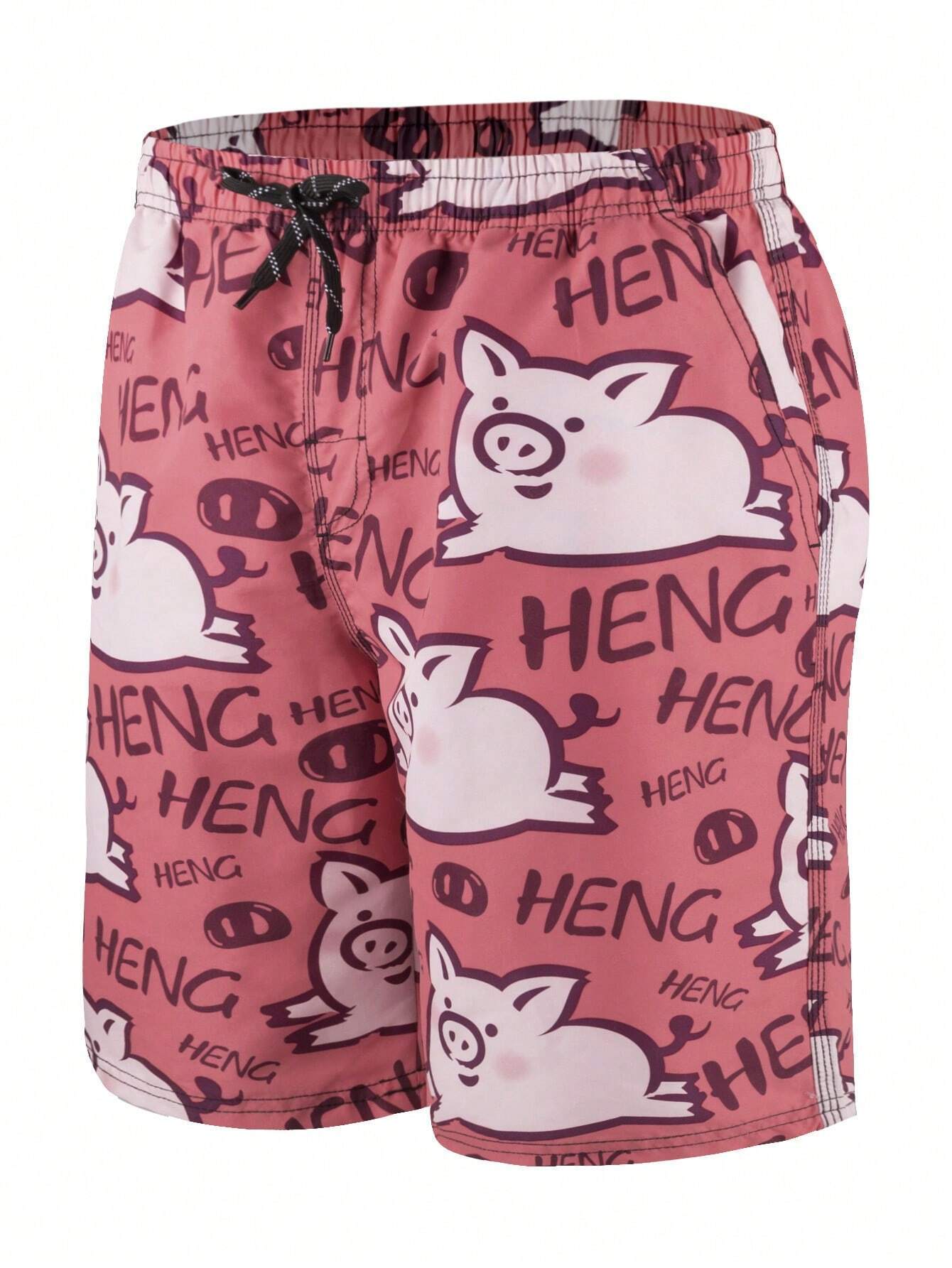 Cartoon And Letter Graphic Print Swim Shorts-Waves And Trunks