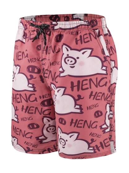 Cartoon And Letter Graphic Print Swim Shorts-Waves And Trunks
