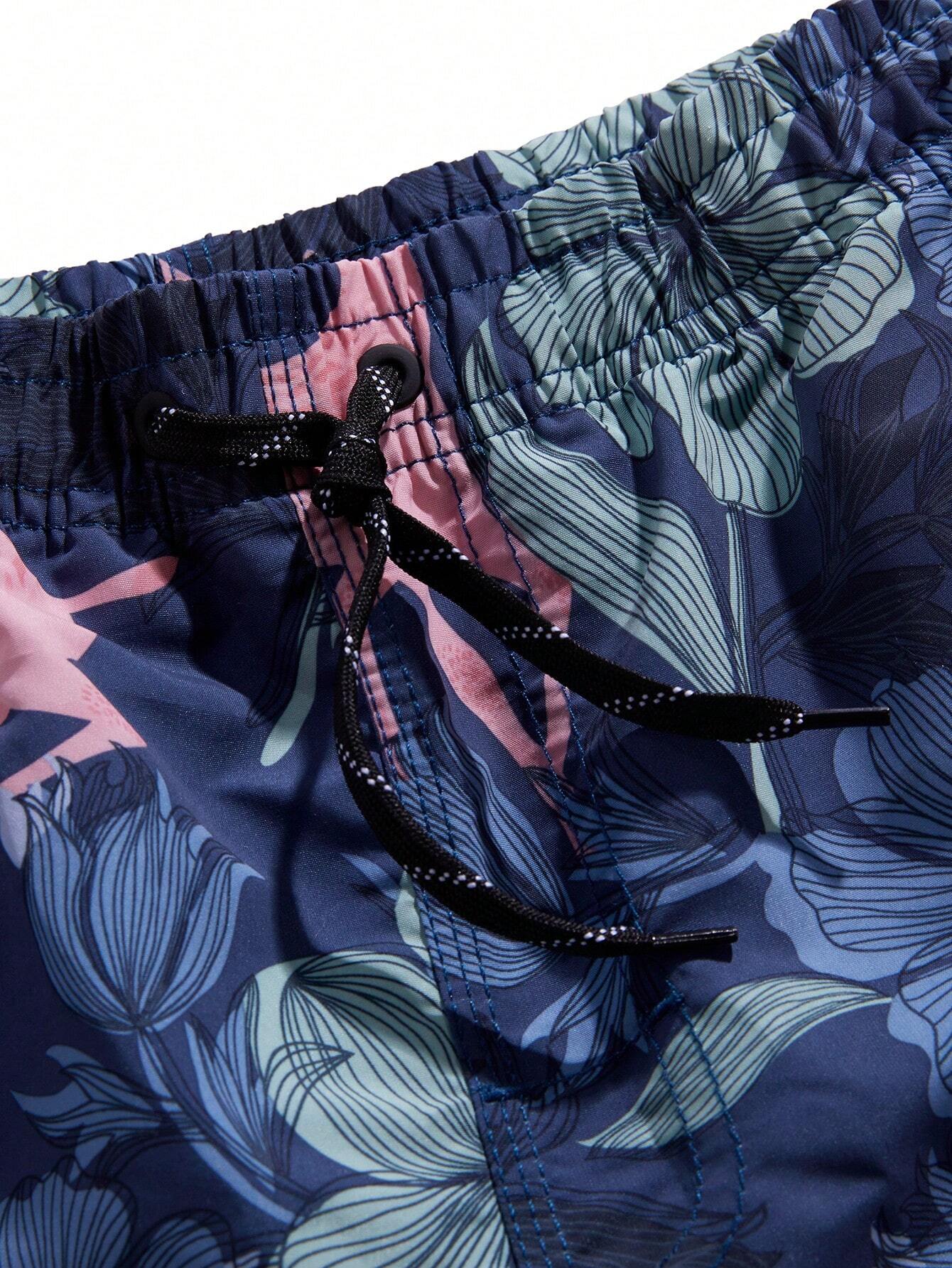 Non Stretch Floral Print Swim Trunks-Waves And Trunks