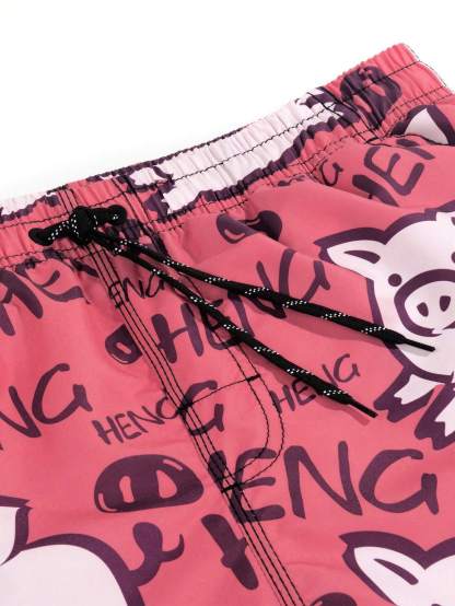 Cartoon And Letter Graphic Print Swim Shorts-Waves And Trunks