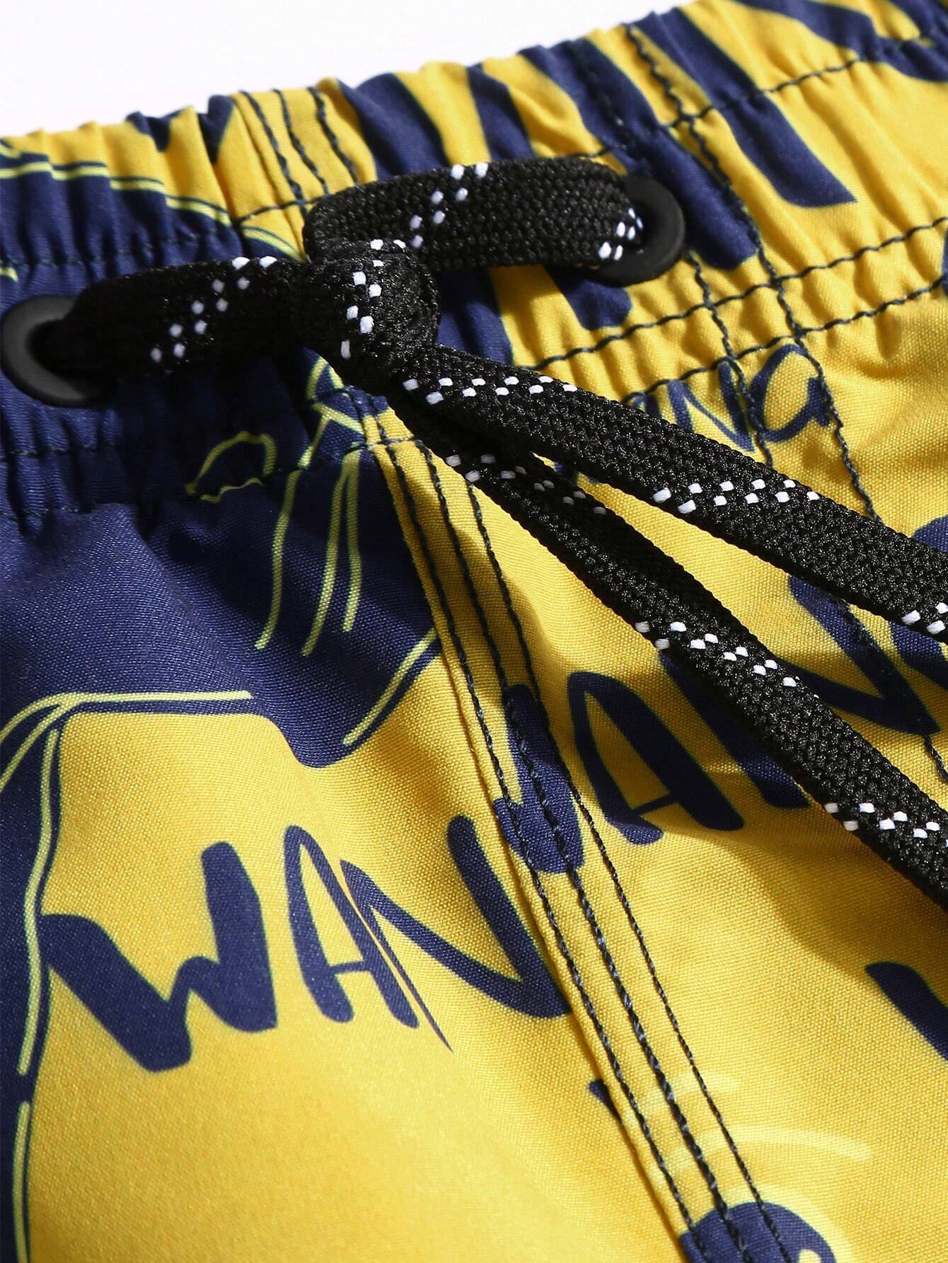 Cartoon And Letter Print Swim Shorts-Waves And Trunks