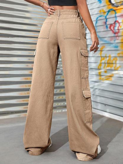 Zipper Fly Flap Pocket Jeans-Waves And Trunks