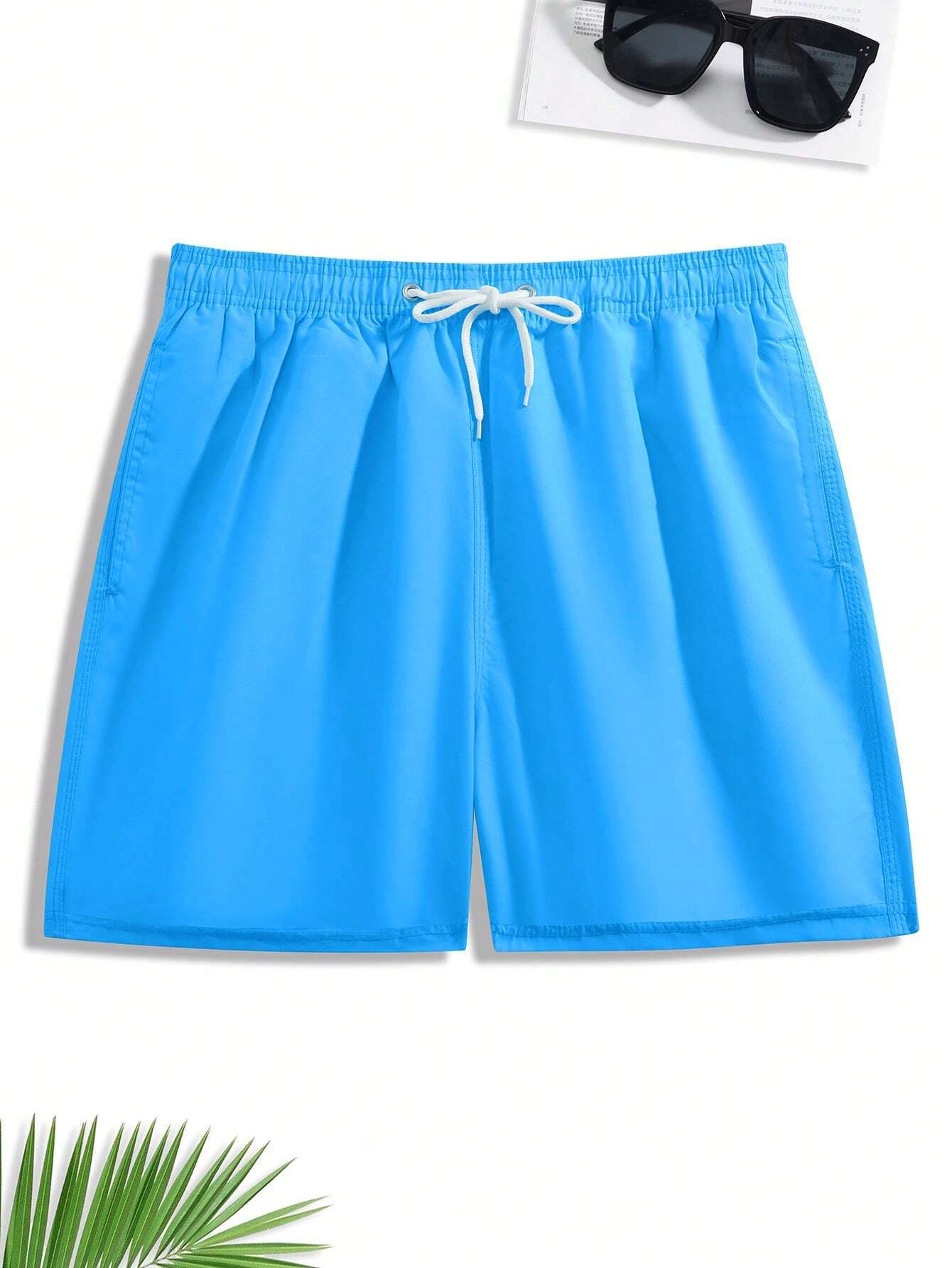 Plain Solid Drawstring Swim Trunks-Waves And Trunks