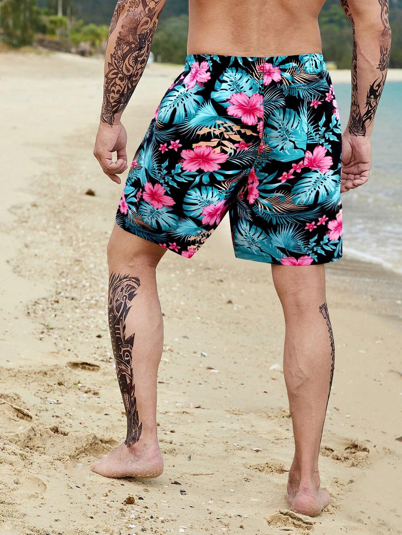Tropical All Over Print Drawstring Pocket Shorts-Waves And Trunks
