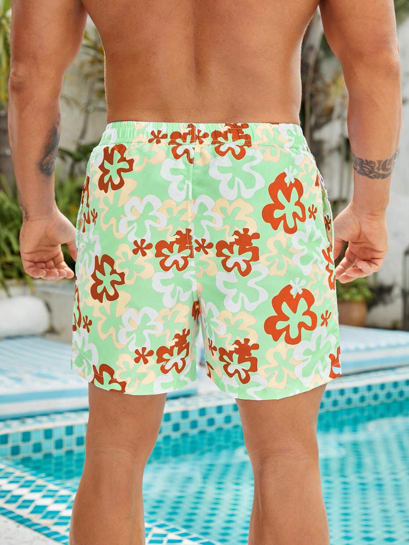 Floral Drawstring Waist Swim Trunks-Waves And Trunks