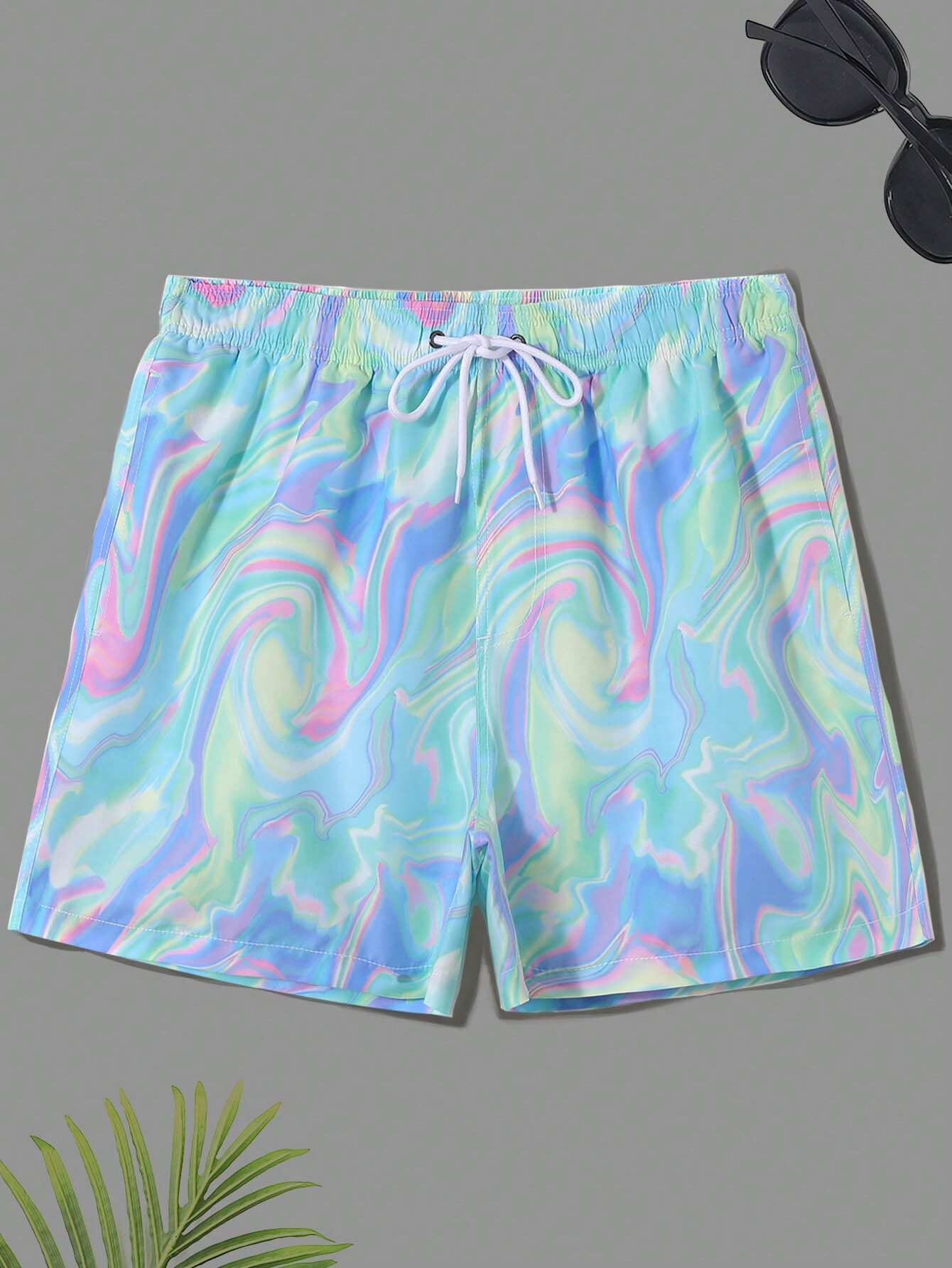 Casual Printed Swim Trunks-Waves And Trunks