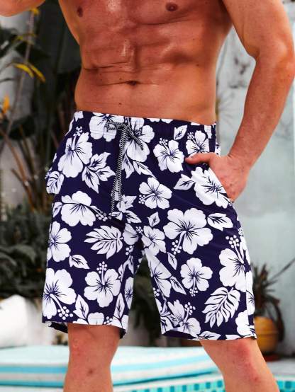 Floral Print Boho Swim Trunks-Waves And Trunks