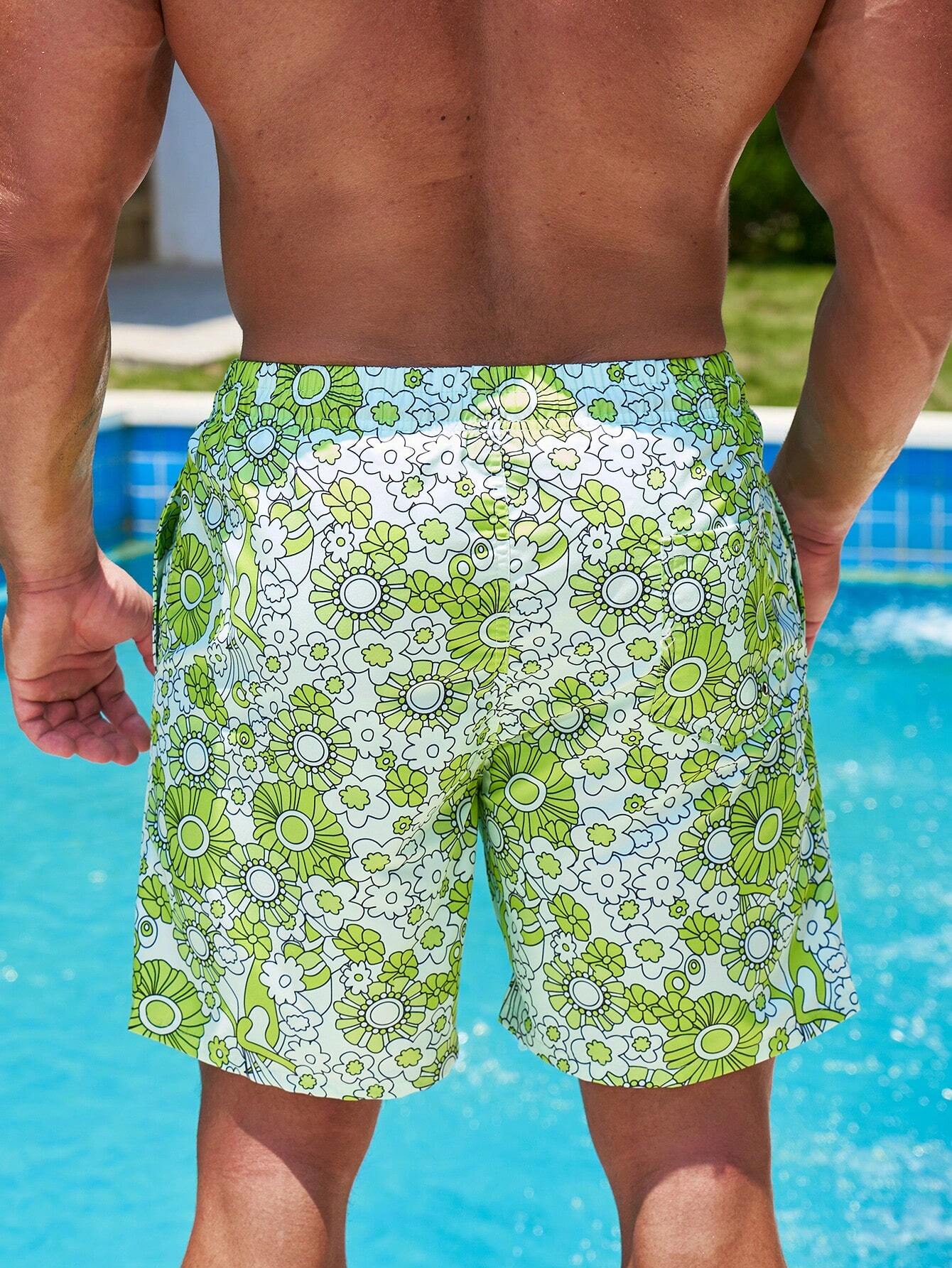 Drawstring Floral Printed Swim Trunks-Waves And Trunks