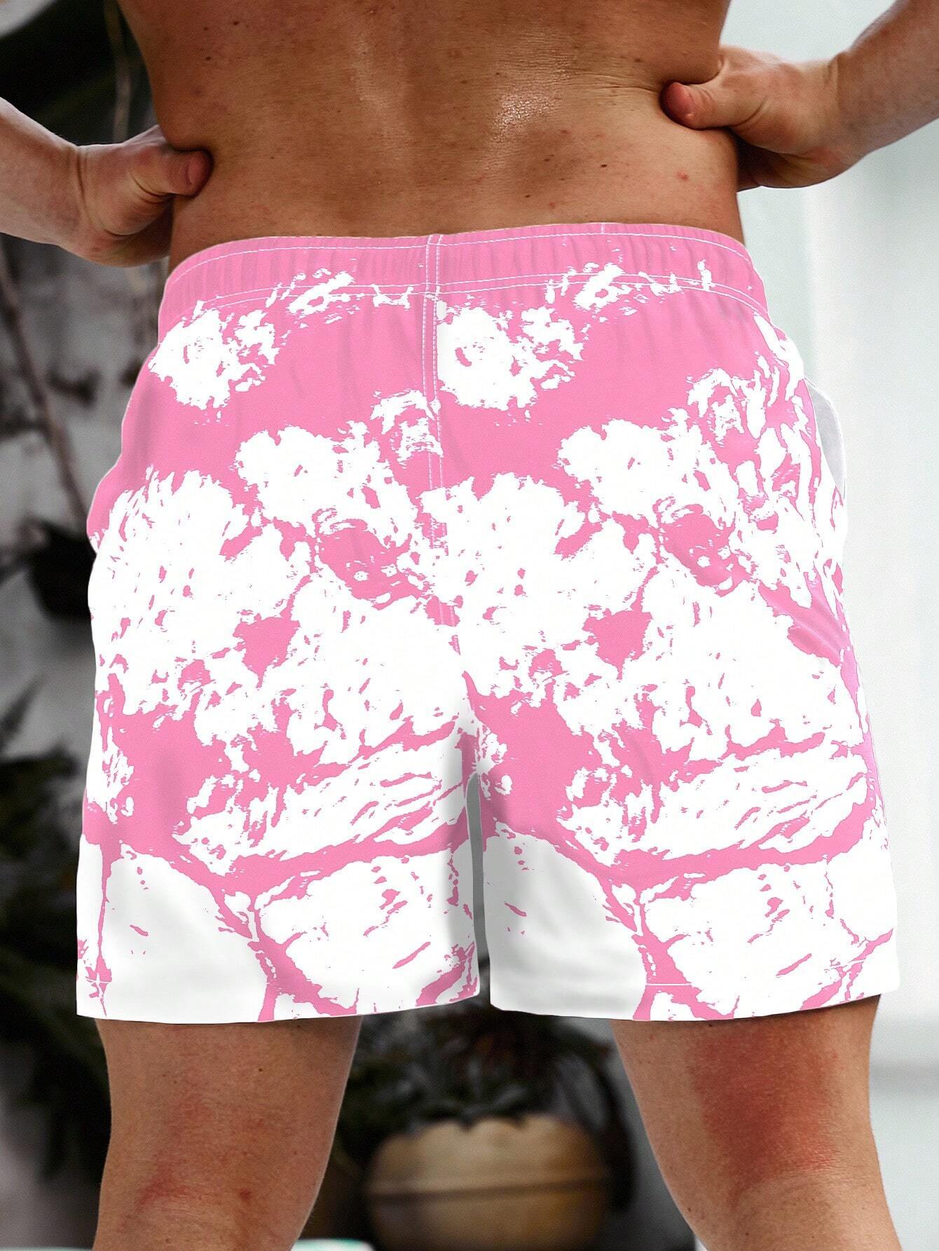 Graphic Print Drawstring Waist Swim Trunks-Waves And Trunks