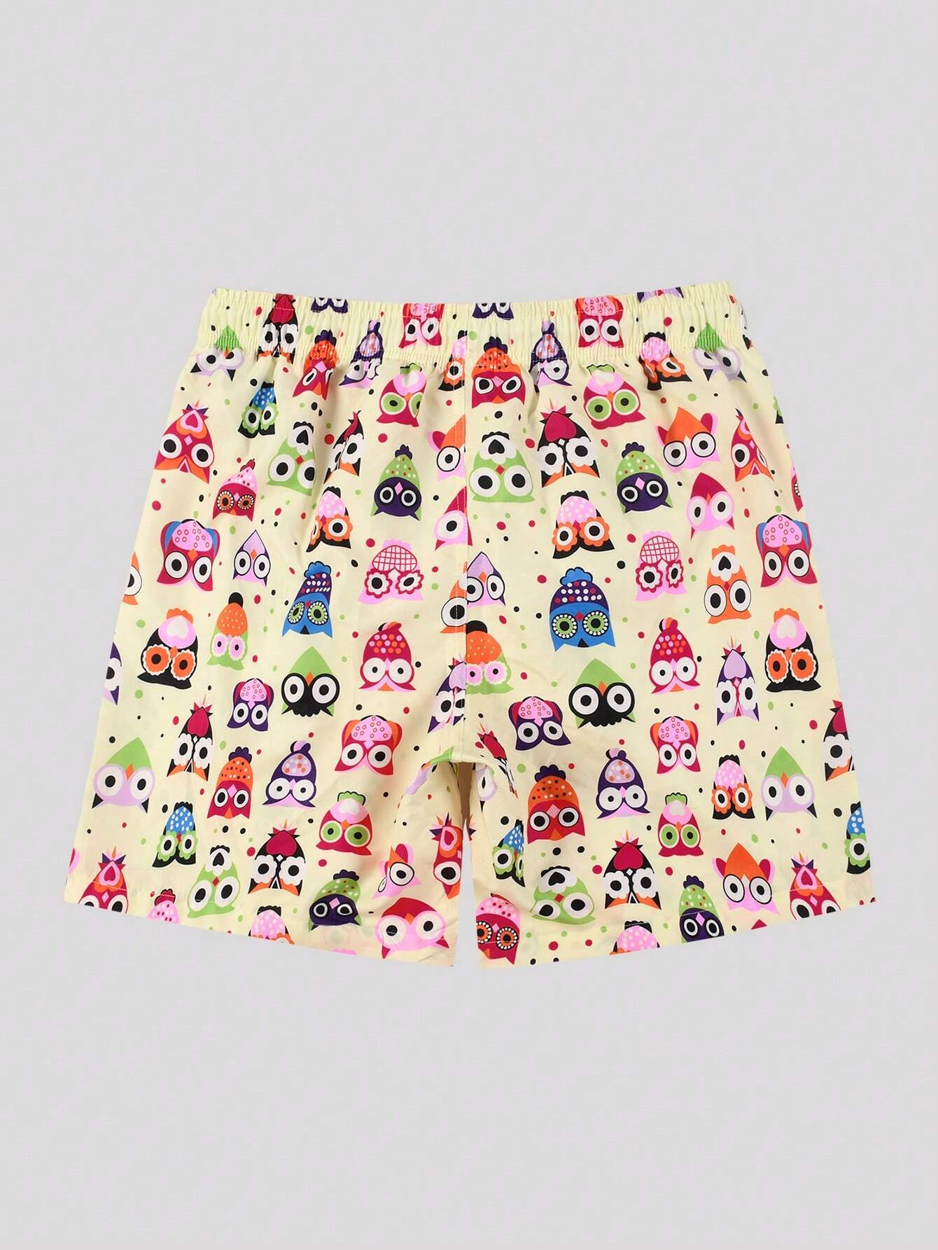 Allover Cartoon Graphic Print Beach Shorts-Waves And Trunks