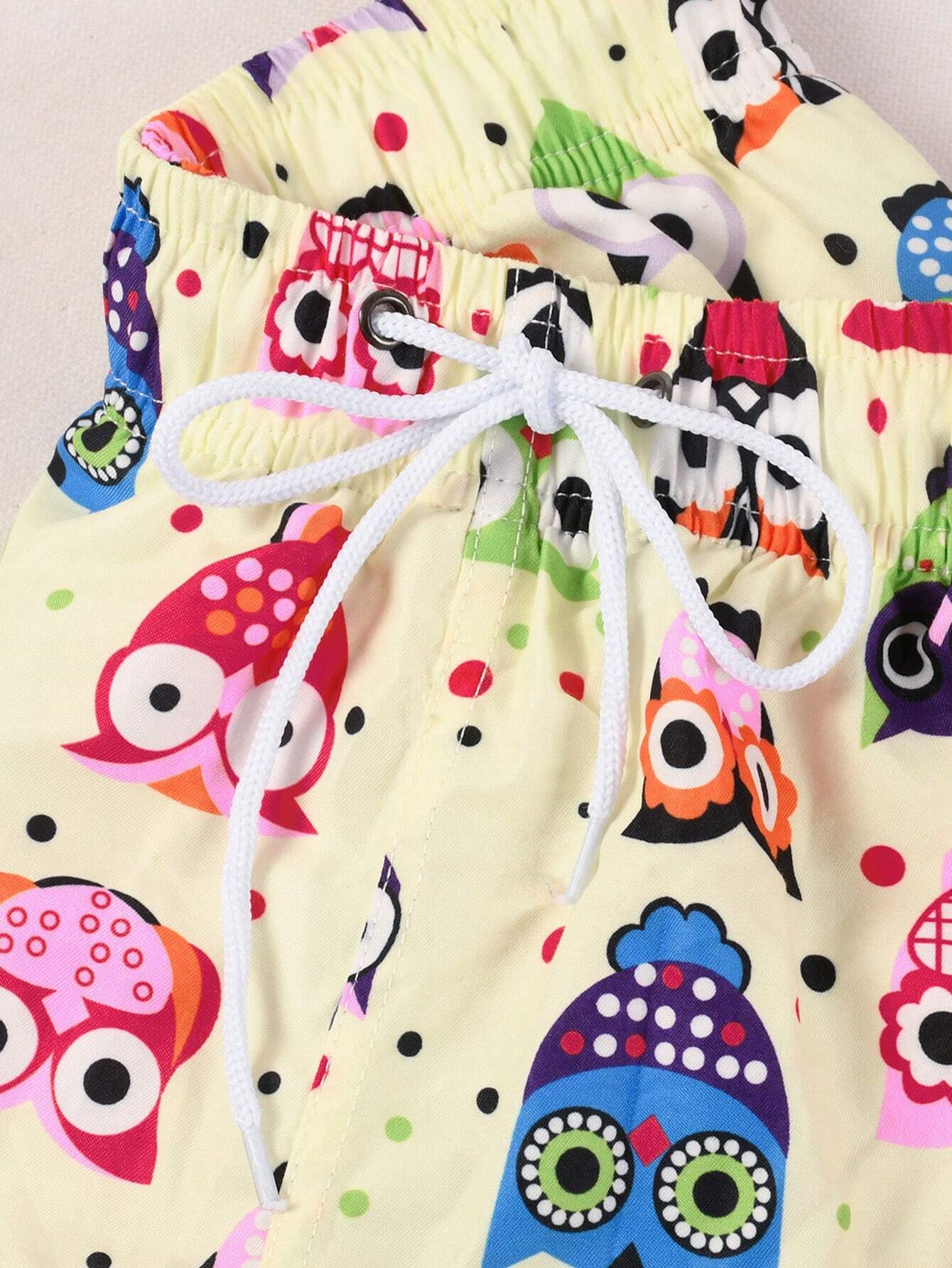 Allover Cartoon Graphic Print Beach Shorts-Waves And Trunks