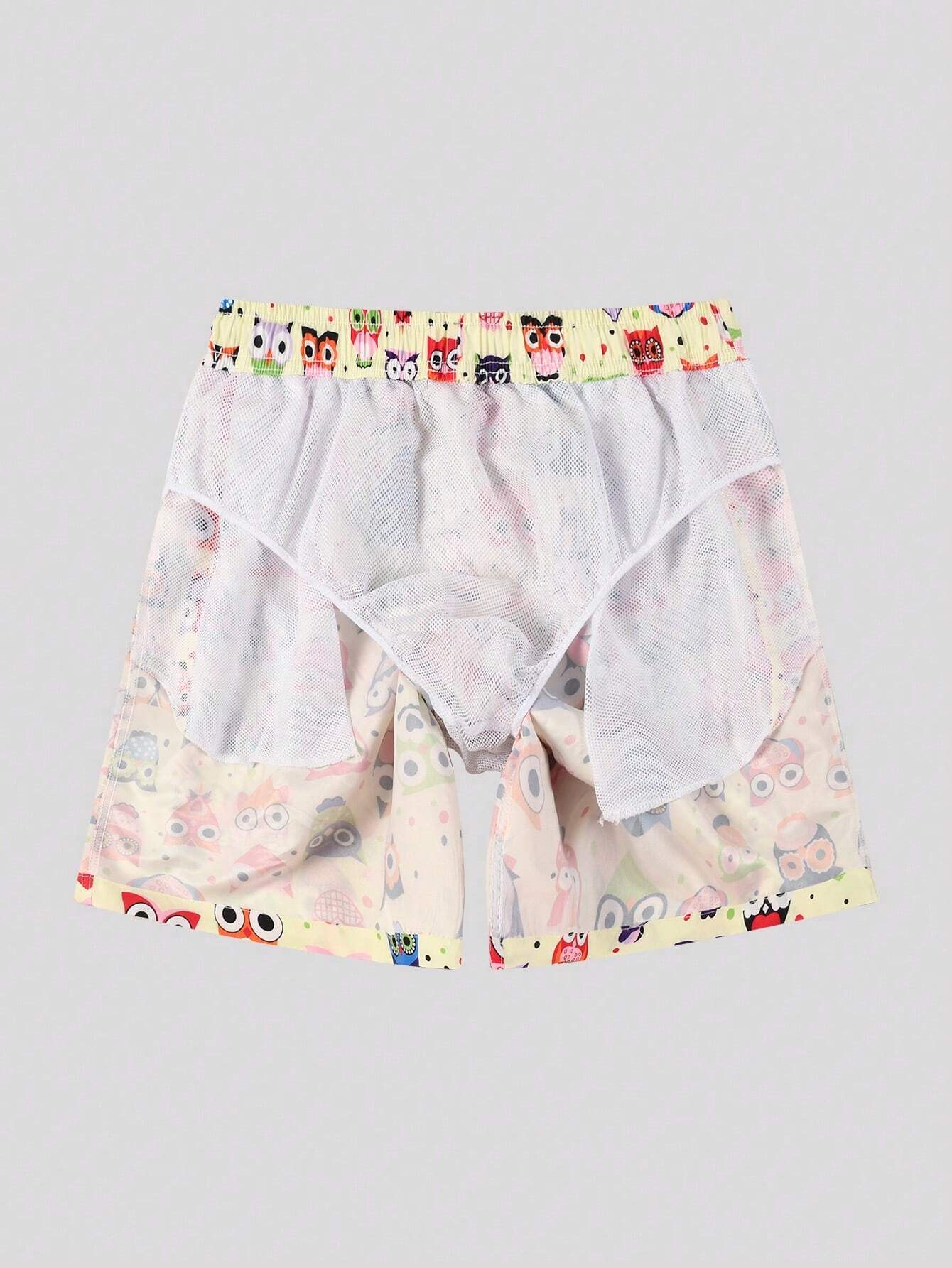 Allover Cartoon Graphic Print Beach Shorts-Waves And Trunks