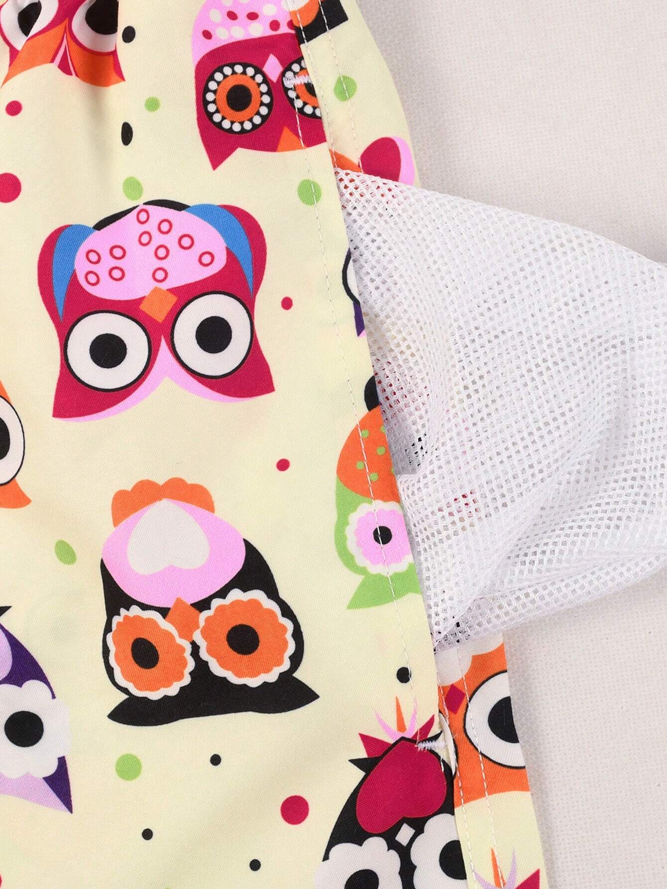 Allover Cartoon Graphic Print Beach Shorts-Waves And Trunks