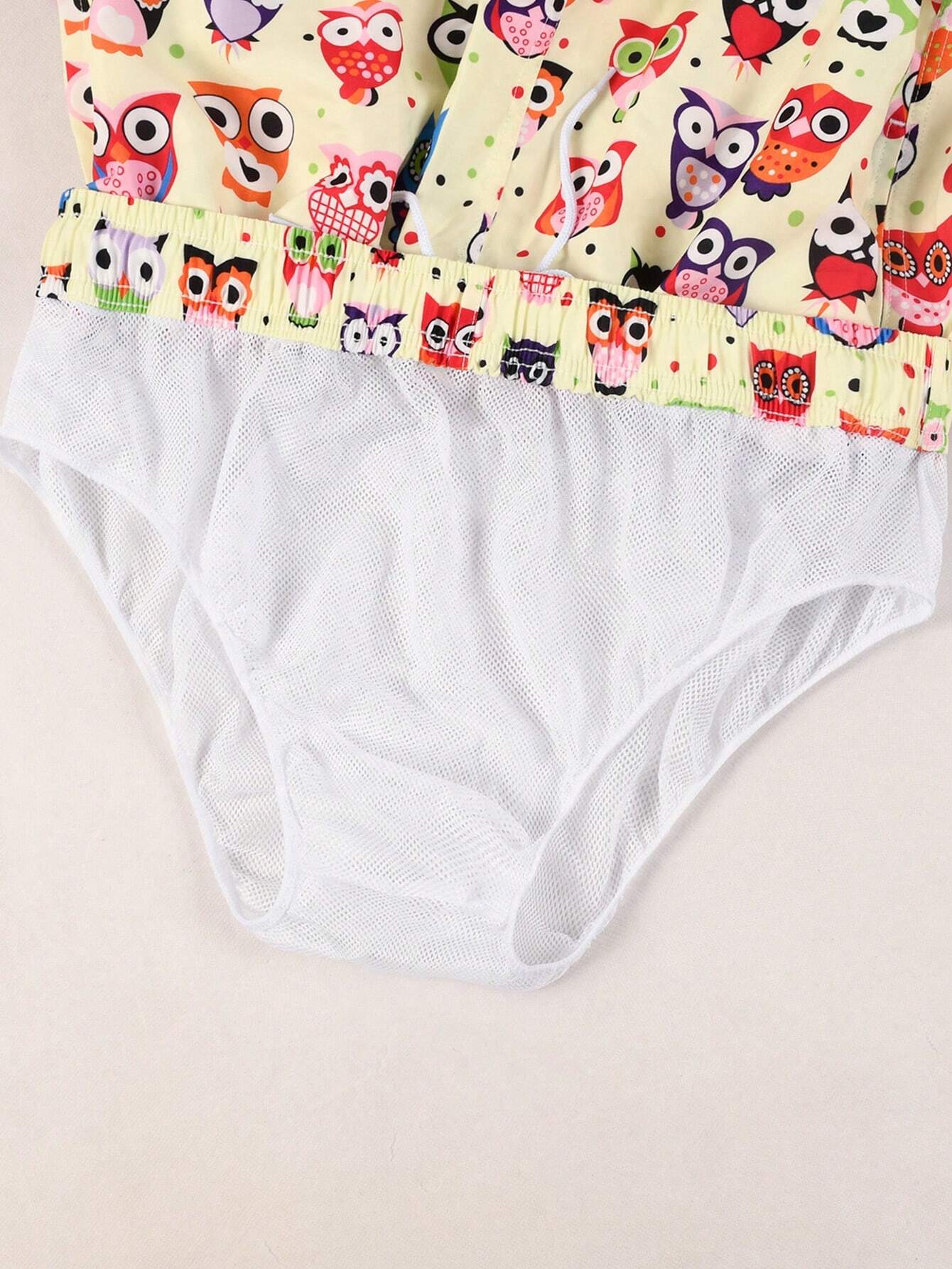 Allover Cartoon Graphic Print Beach Shorts-Waves And Trunks