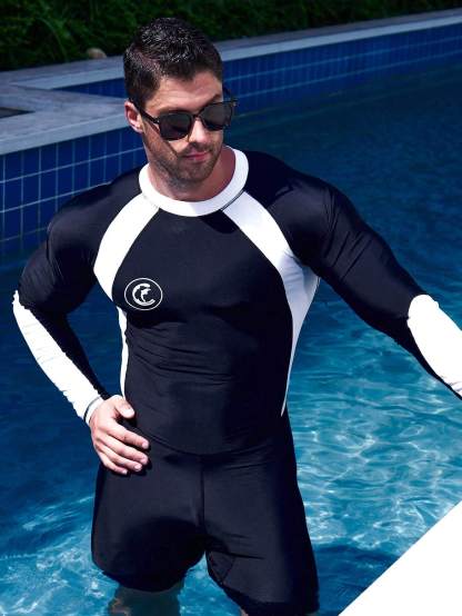 Two Tone One Piece Swimsuit-Waves And Trunks