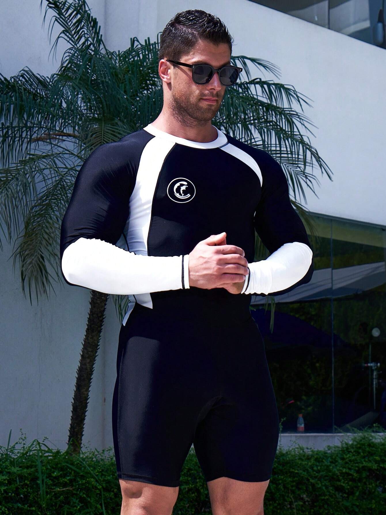 Two Tone One Piece Swimsuit-Waves And Trunks