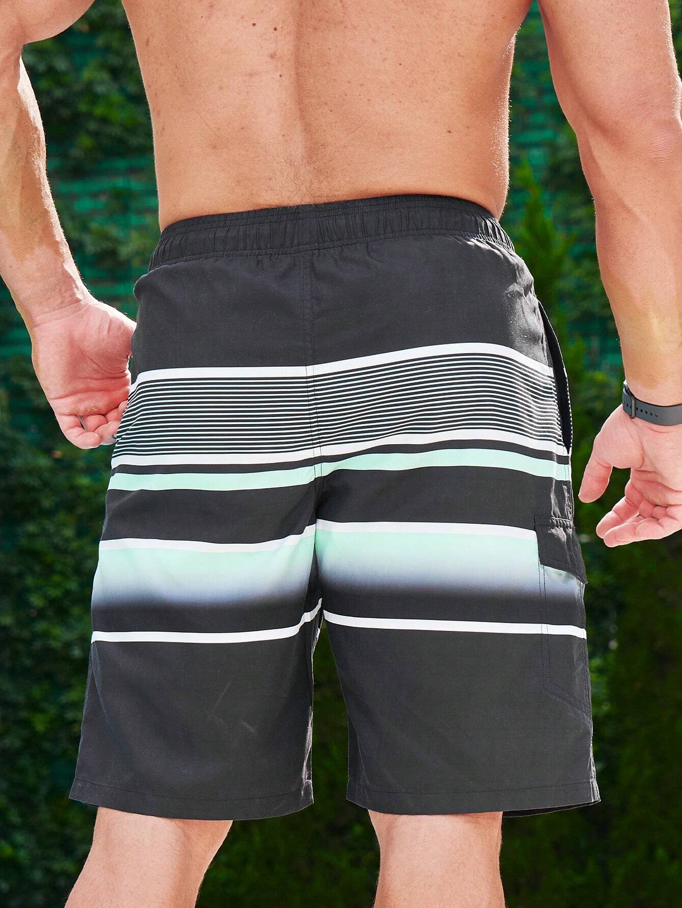 Striped Drawstring Waist Beach Shorts-Waves And Trunks