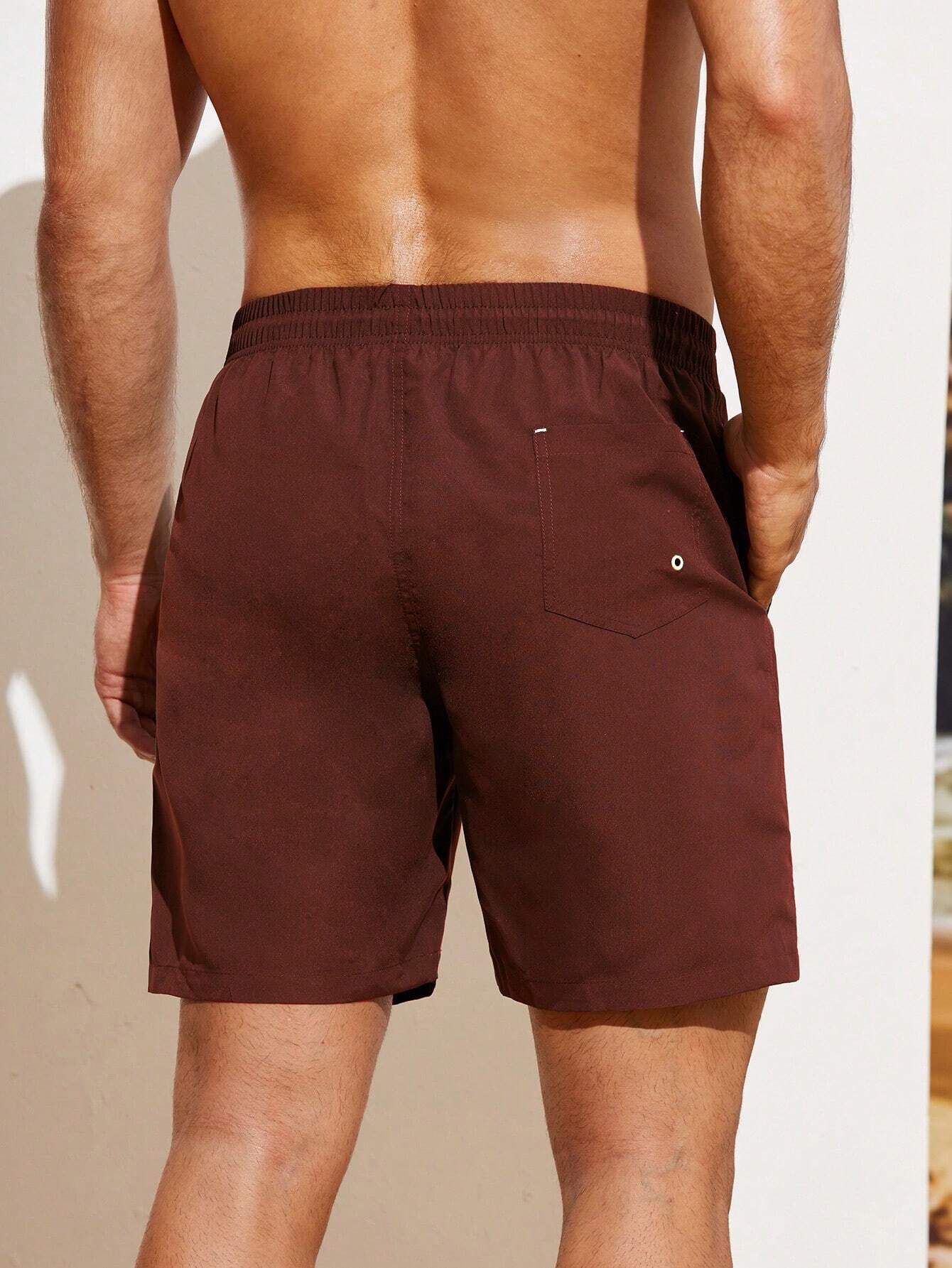 Plain Drawstring Waist Swim Shorts-Waves And Trunks