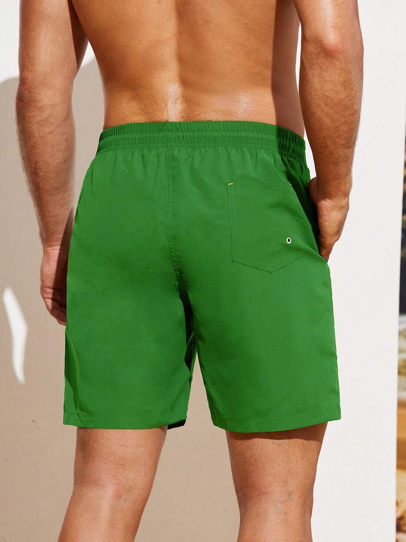 Plain Drawstring Waist Swim Shorts-Waves And Trunks