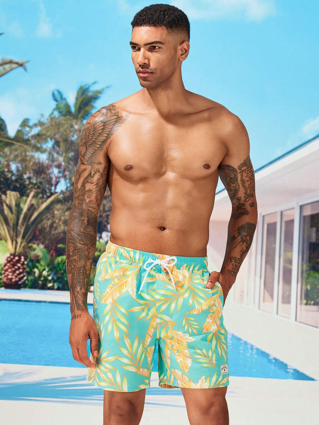 Stylish Tropical Swim Trunks-Waves And Trunks