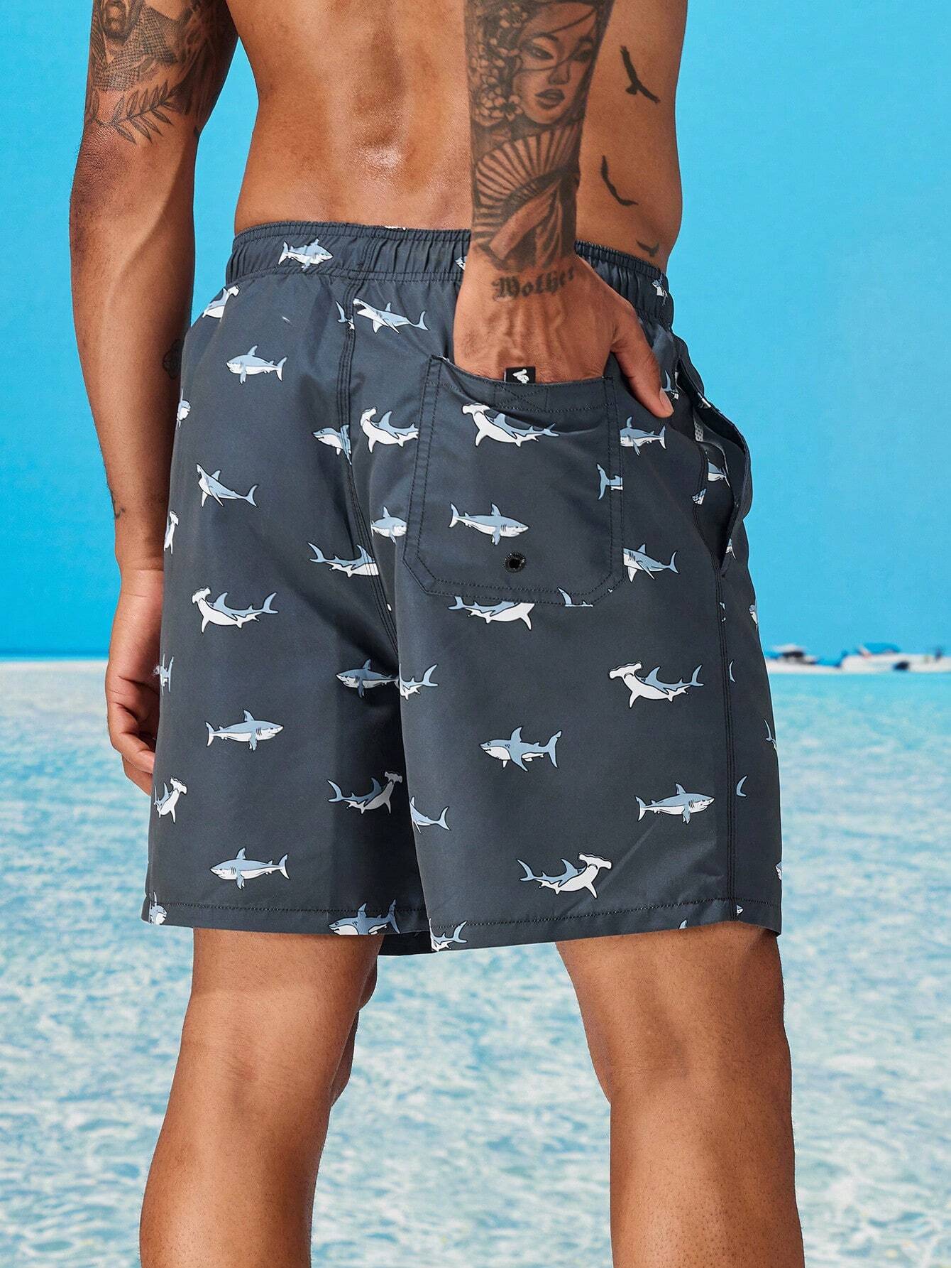 Shark Print Swim Trunks-Waves And Trunks
