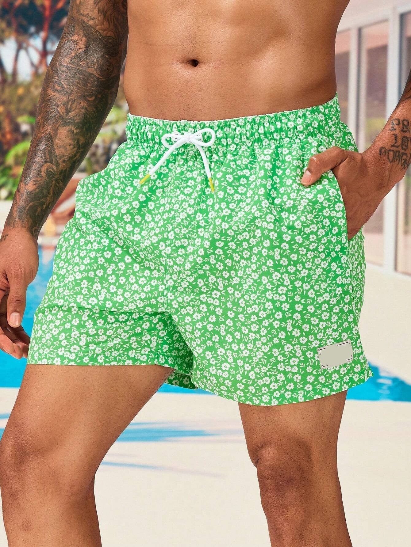 Letter Patched Detail Swim Trunks-Waves And Trunks