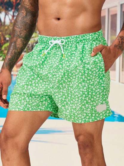 Letter Patched Detail Swim Trunks-Waves And Trunks