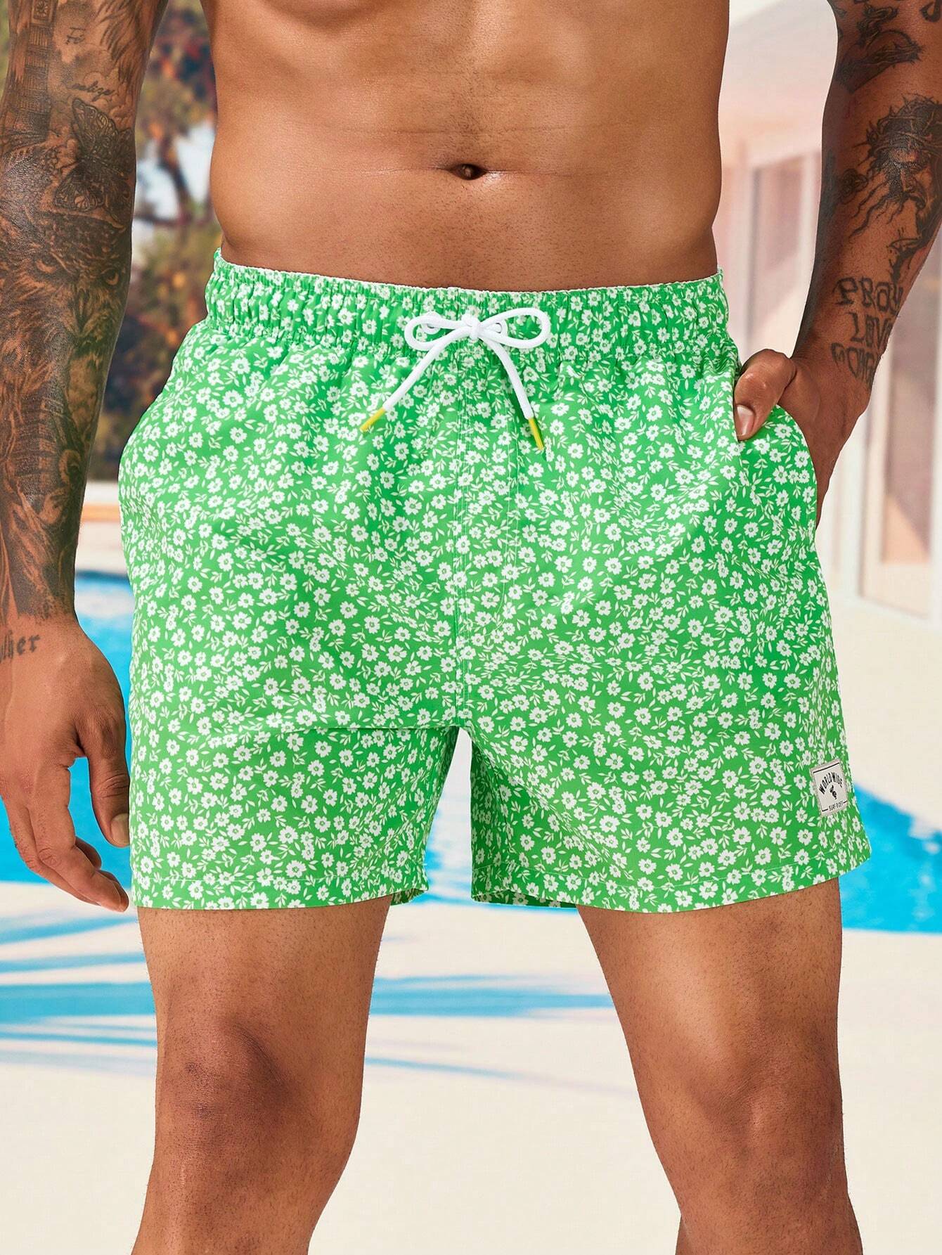 Letter Patched Detail Swim Trunks-Waves And Trunks