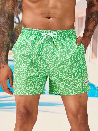 Letter Patched Detail Swim Trunks-Waves And Trunks