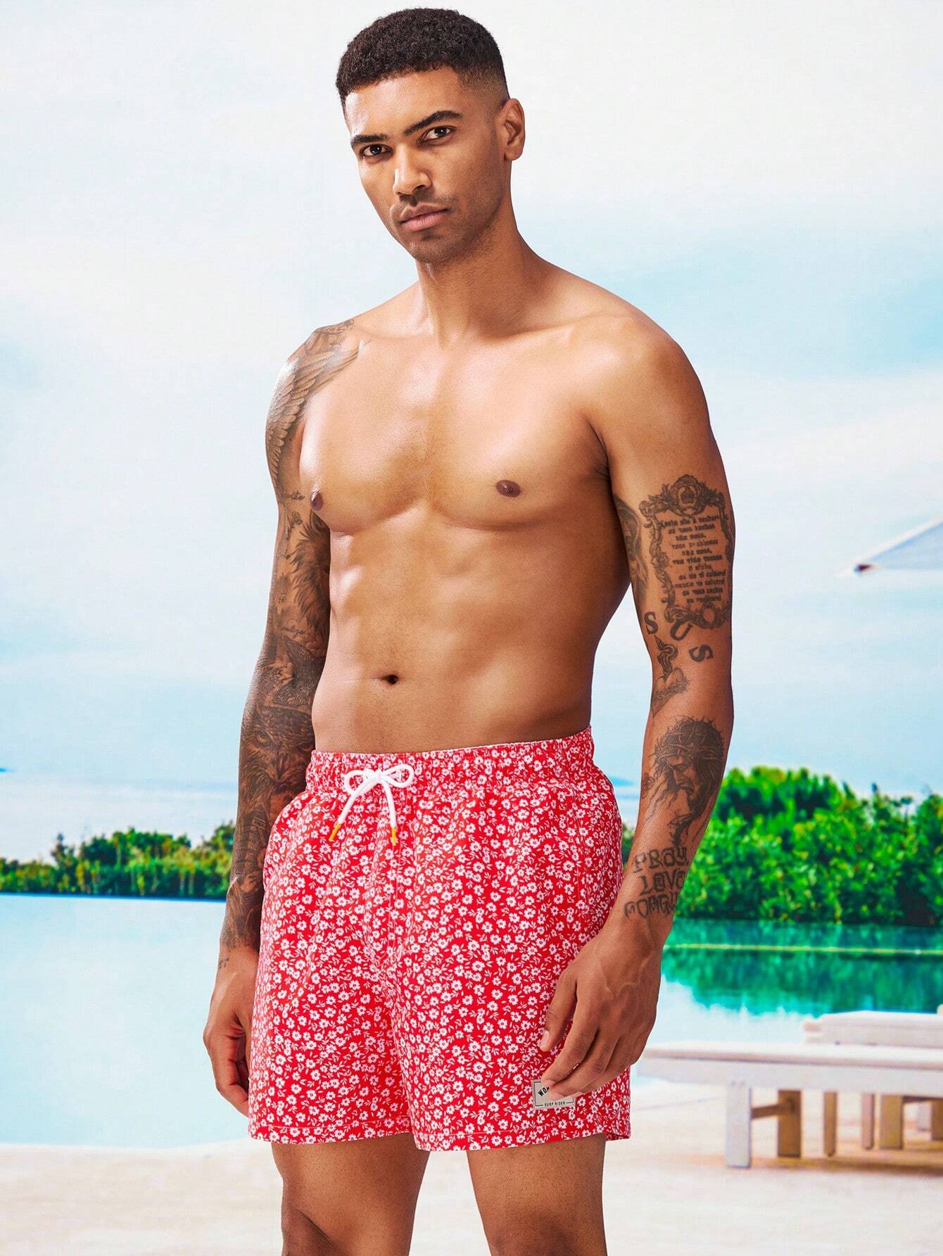 Letter Patched Detail Swim Trunks-Waves And Trunks