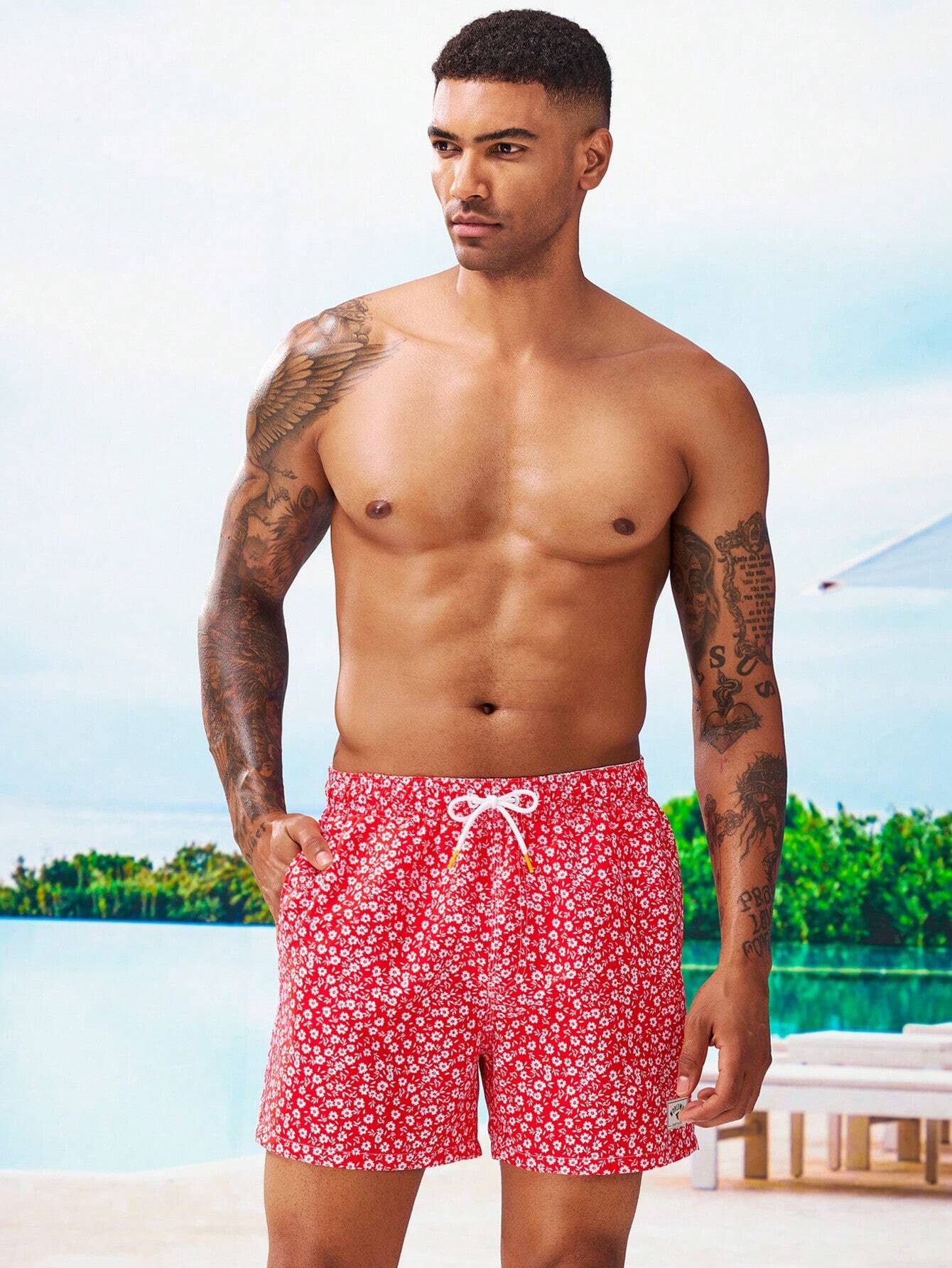 Letter Patched Detail Swim Trunks-Waves And Trunks