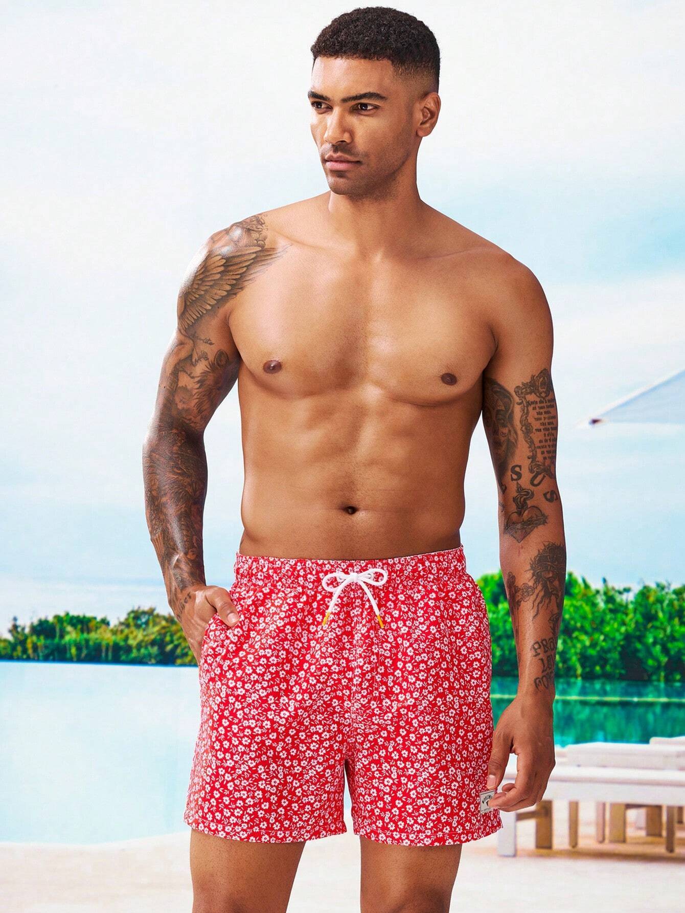 Letter Patched Detail Swim Trunks-Waves And Trunks
