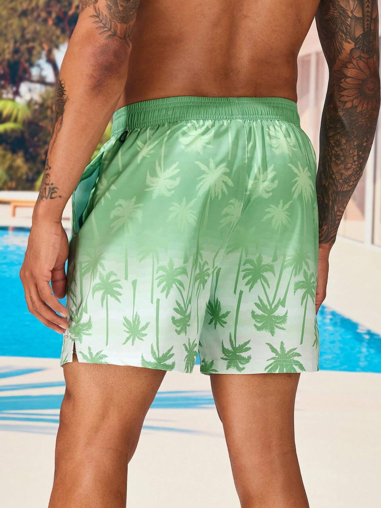 Tropical Print 2 In 1 Drawstring Waist Pocket Swim Trunks-Waves And Trunks