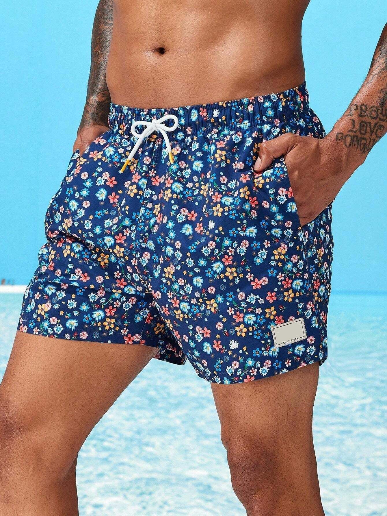 Ditsy Floral Drawstring Swim Trunks-Waves And Trunks