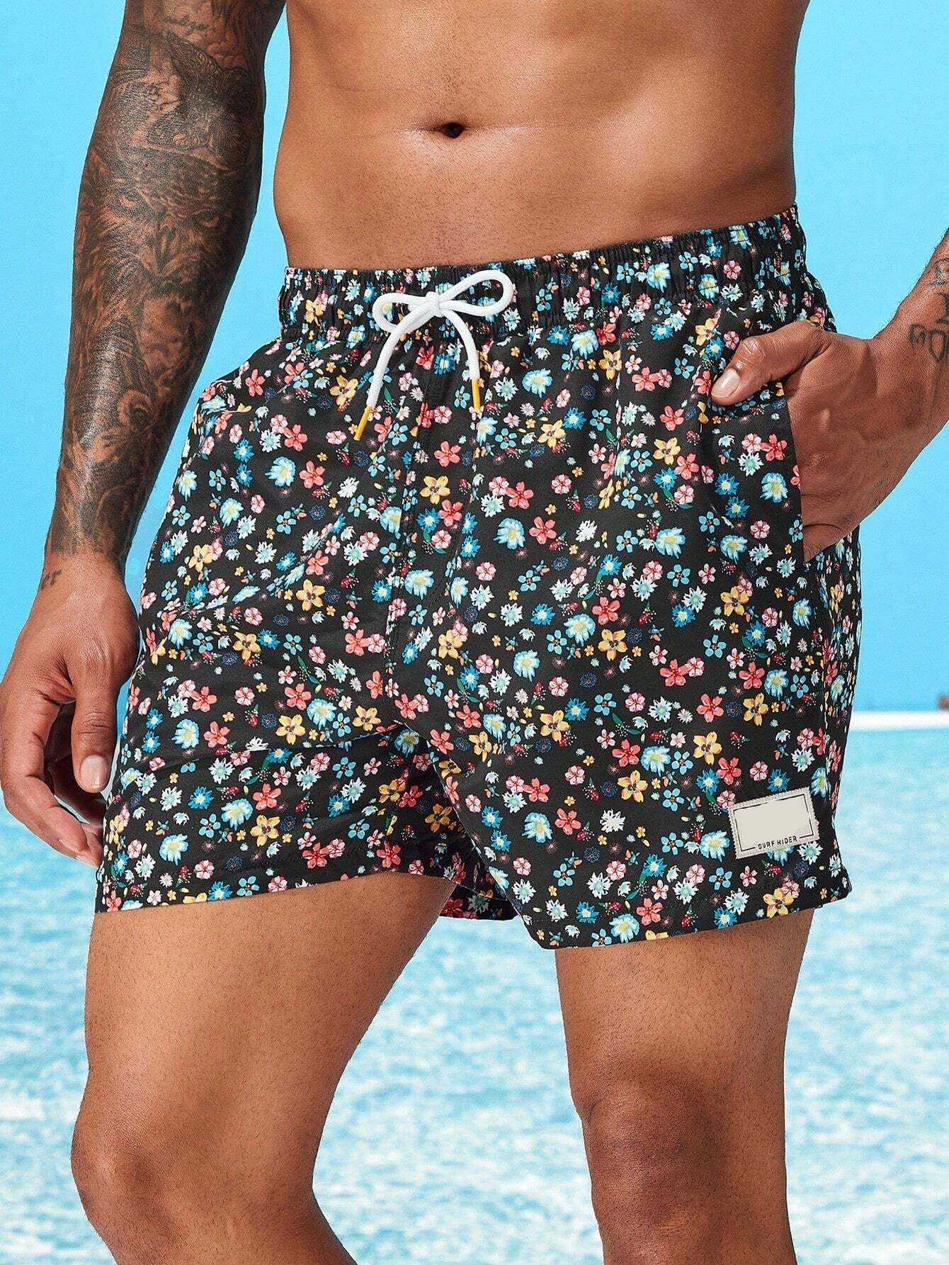 Ditsy Floral Drawstring Swim Trunks-Waves And Trunks