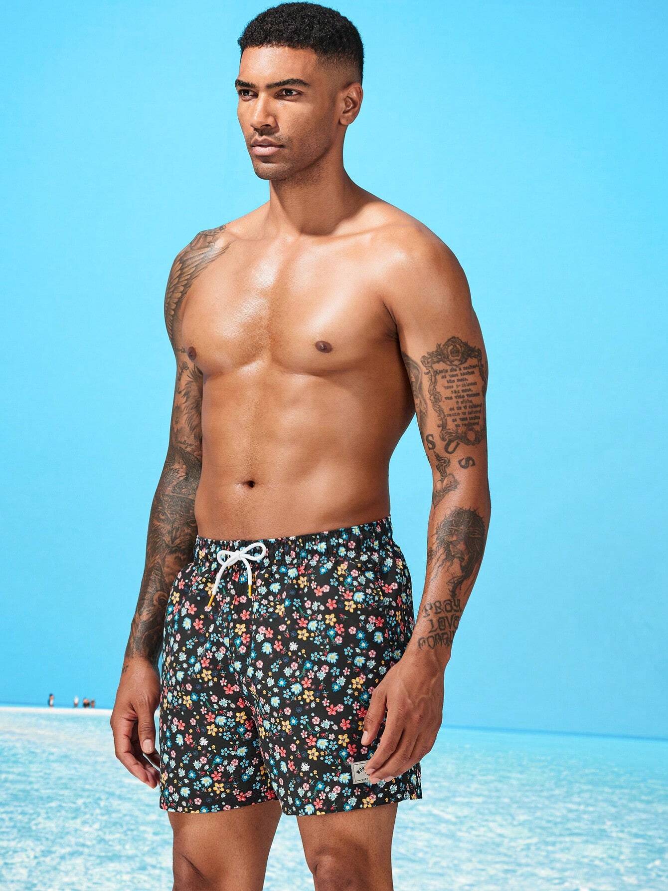 Ditsy Floral Drawstring Swim Trunks-Waves And Trunks