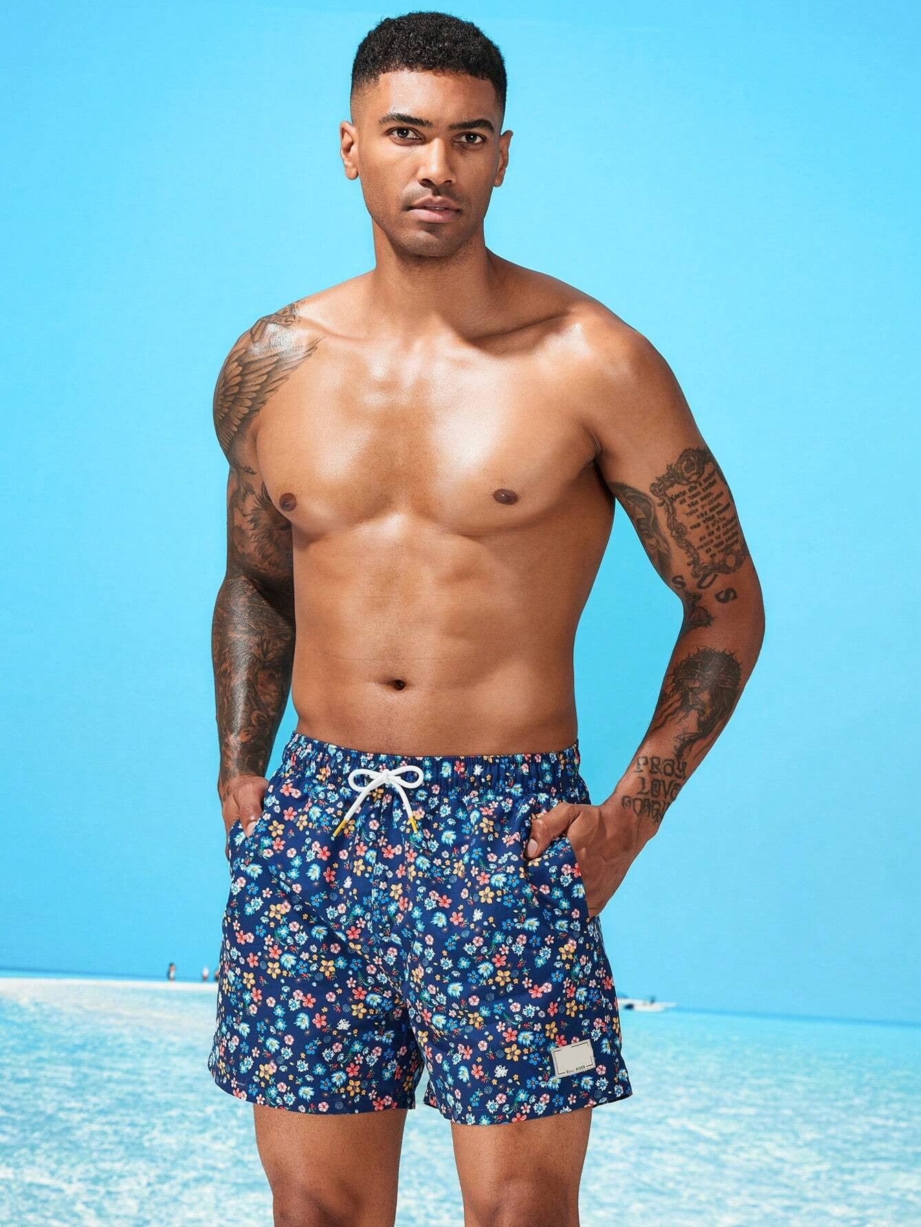 Ditsy Floral Drawstring Swim Trunks-Waves And Trunks