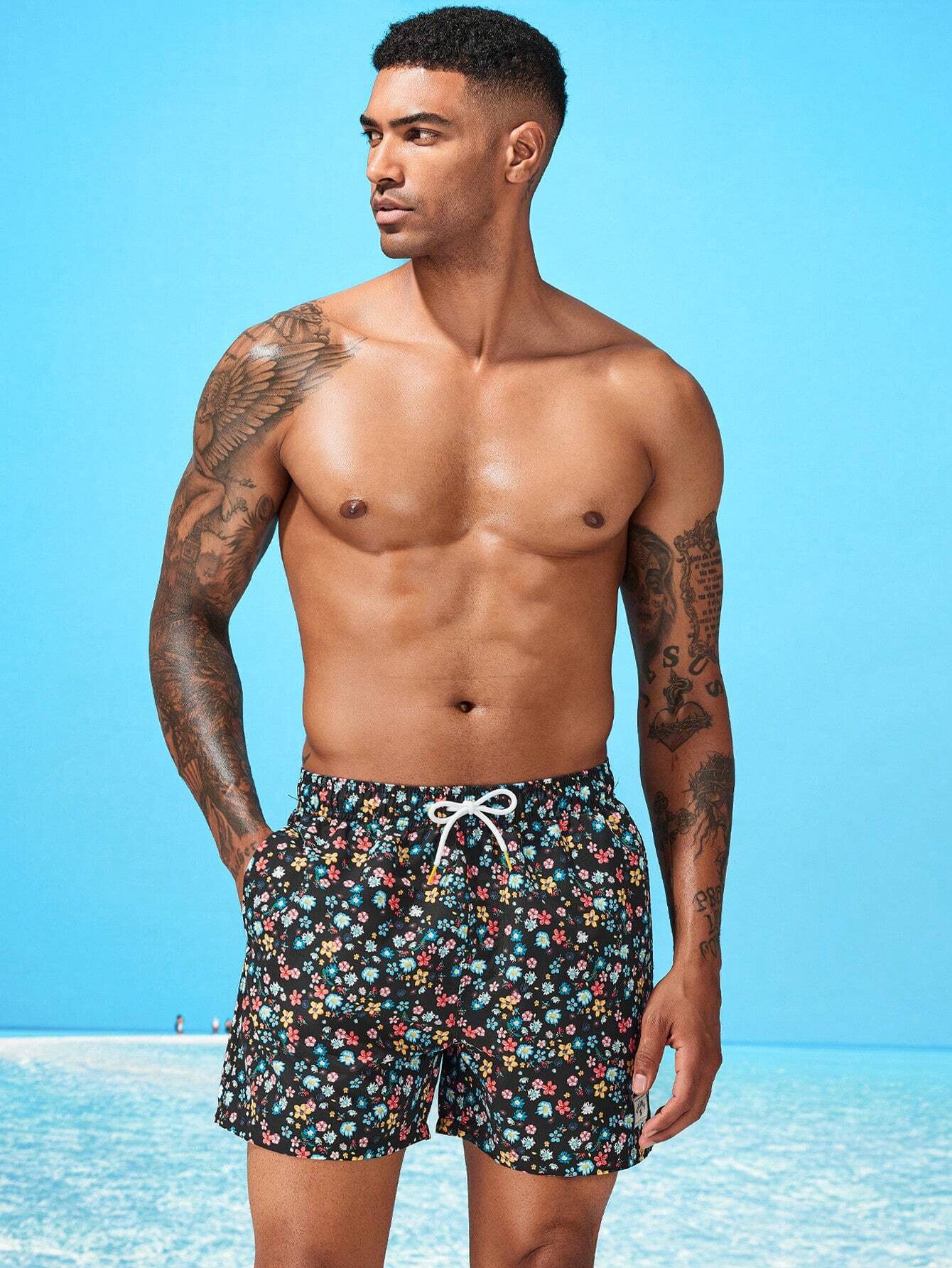 Ditsy Floral Drawstring Swim Trunks-Waves And Trunks