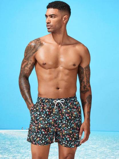 Ditsy Floral Drawstring Swim Trunks-Waves And Trunks