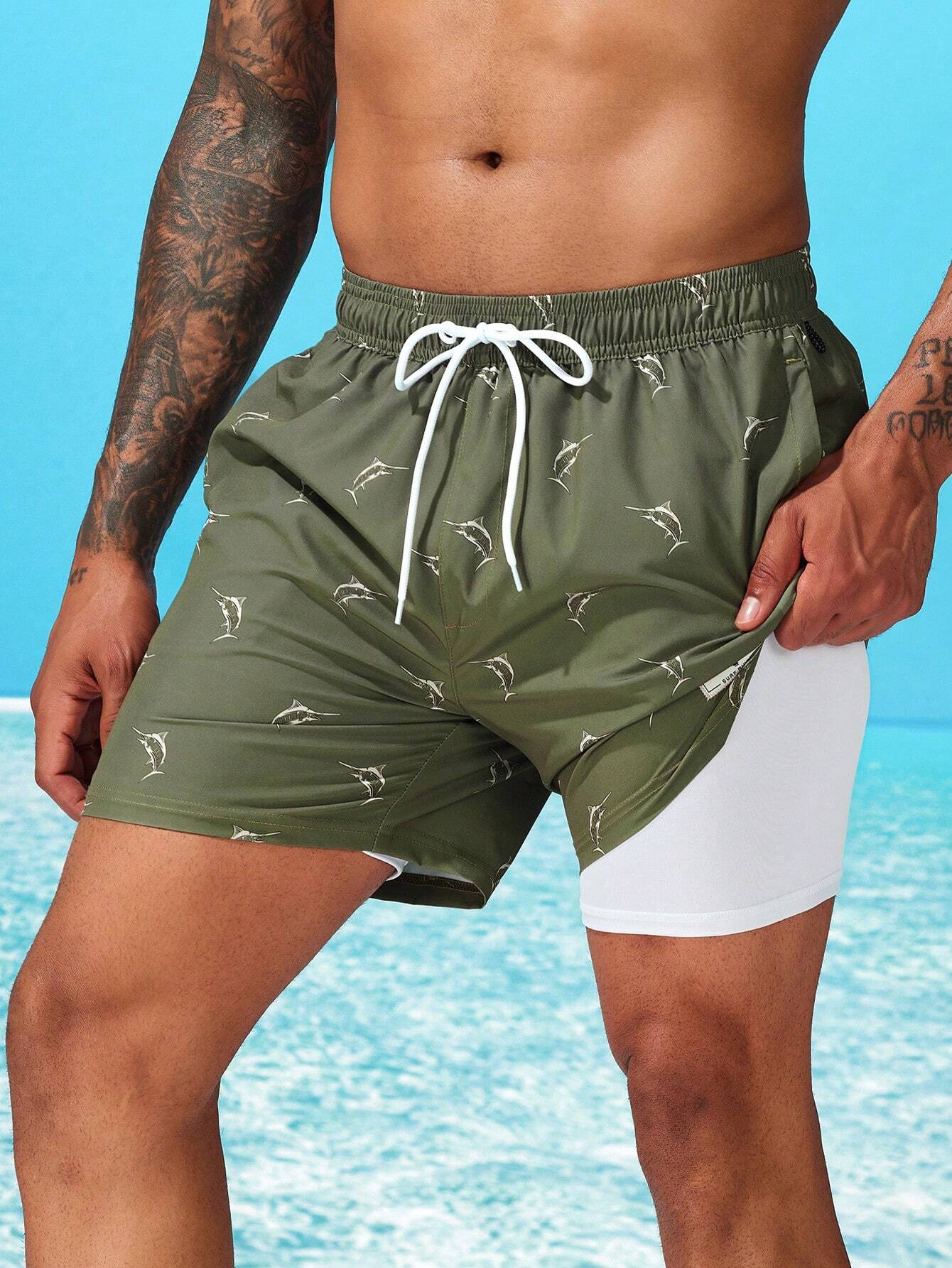 Whale Print 2 In 1 Swim Trunks-Waves And Trunks